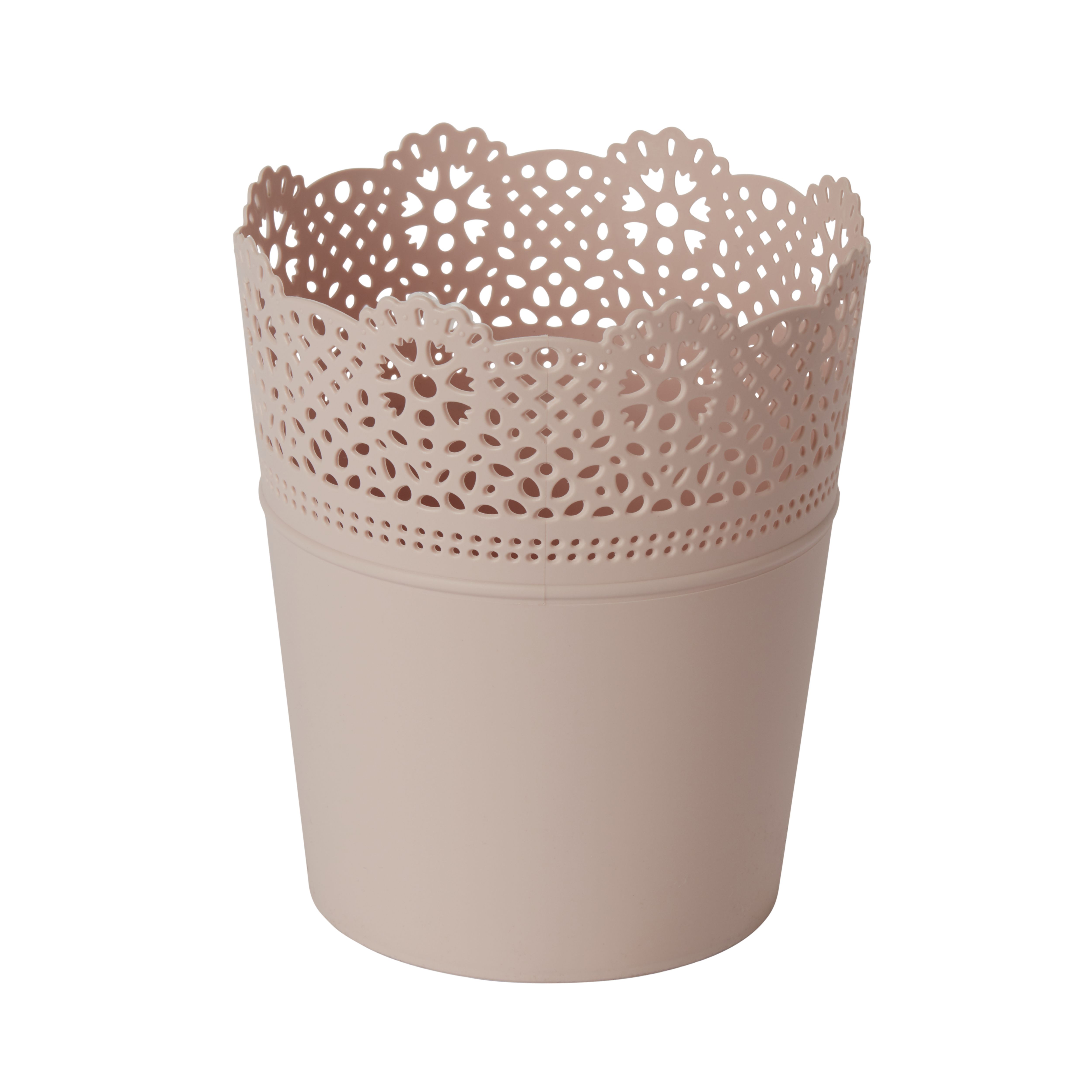 GoodHome Peach whip Pink Lace Plastic Plant pot (Dia) 13.7cm, (H)15.5cm, 1.5L
