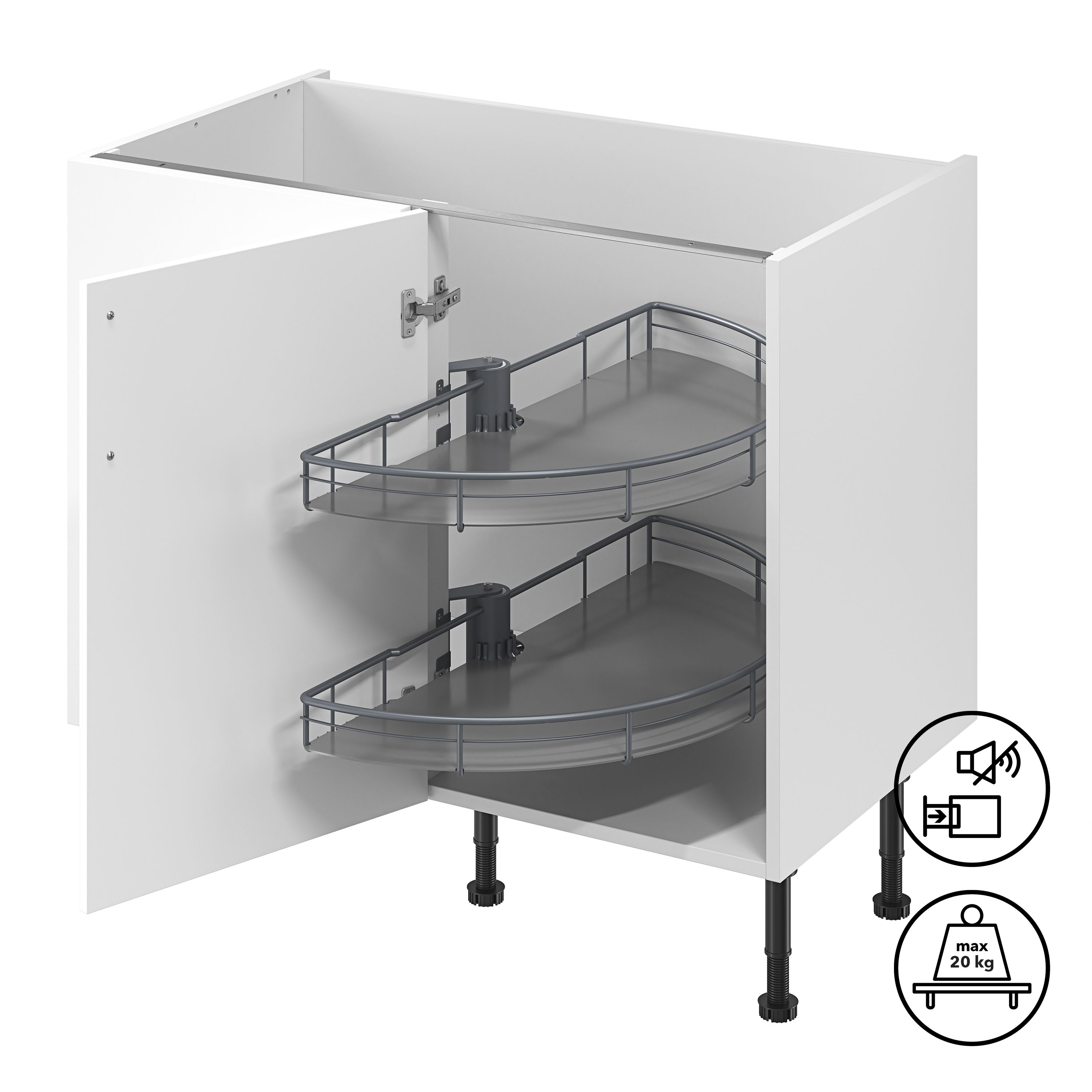 GoodHome Pebre Grey Not soft-close LH & RH Half moon carousel 100cm Storage system