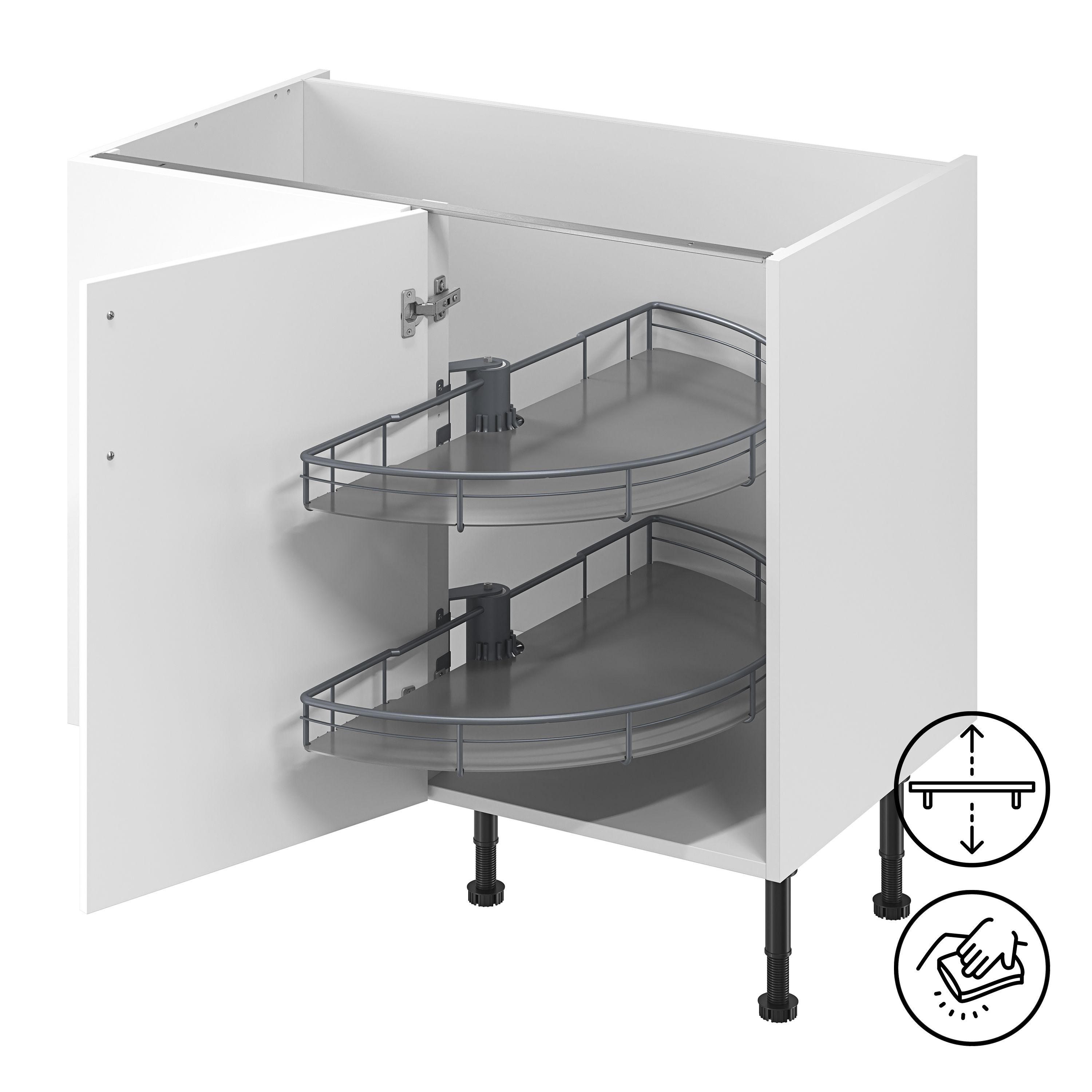 GoodHome Pebre Grey Not soft-close LH & RH Half moon carousel 100cm Storage system