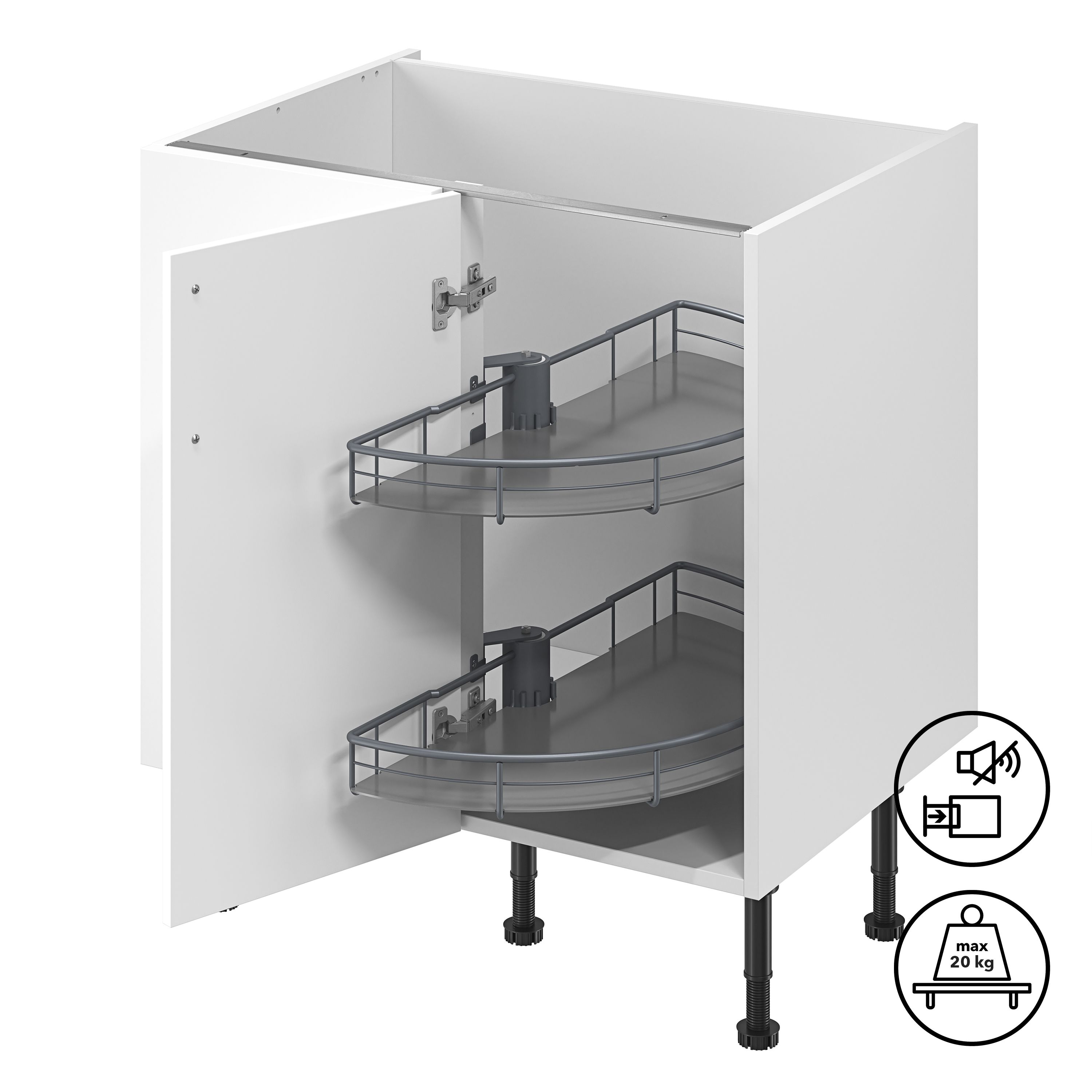 GoodHome Pebre Grey Not soft-close LH & RH Half moon carousel 80cm Storage system