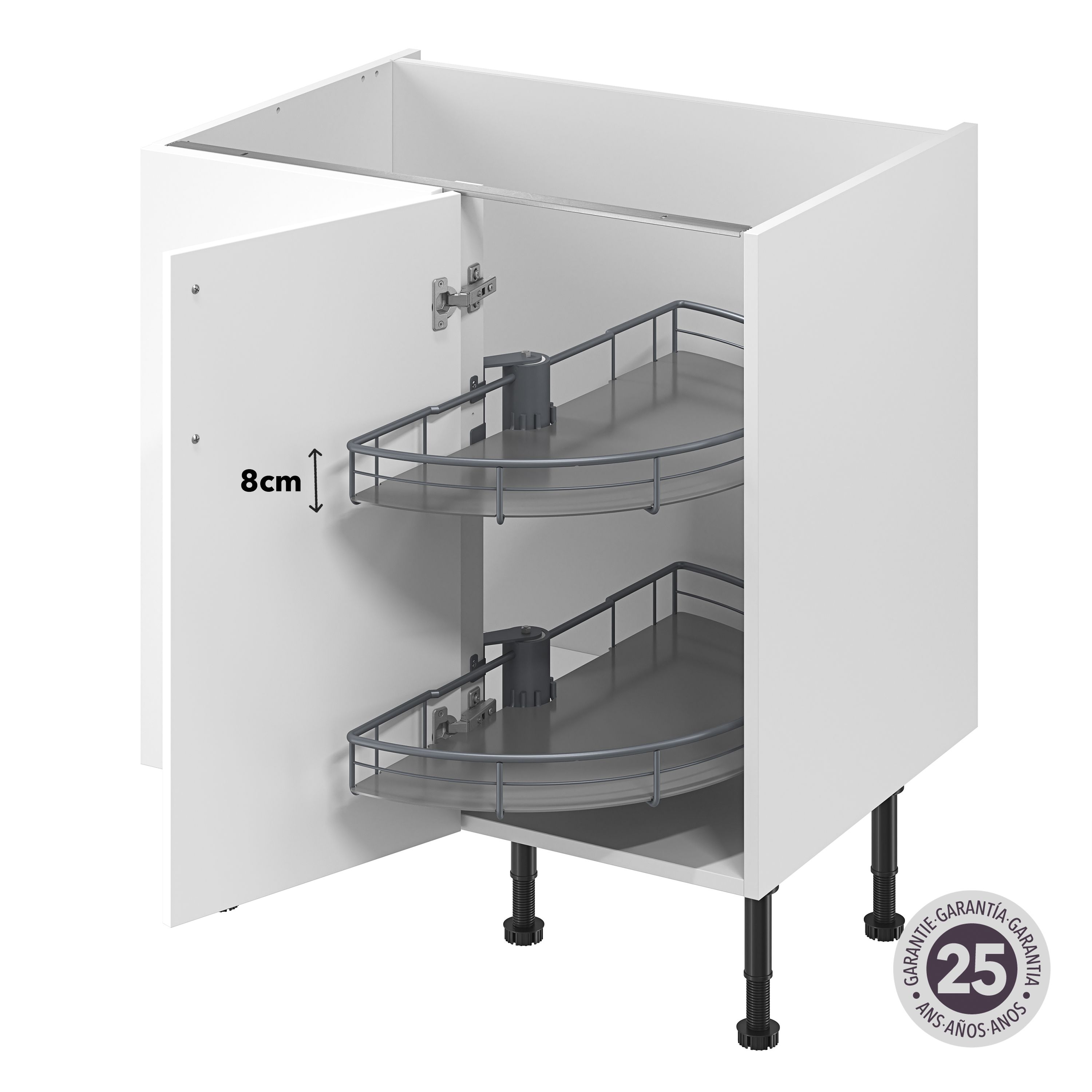 GoodHome Pebre Grey Not soft-close LH & RH Half moon carousel 80cm Storage system