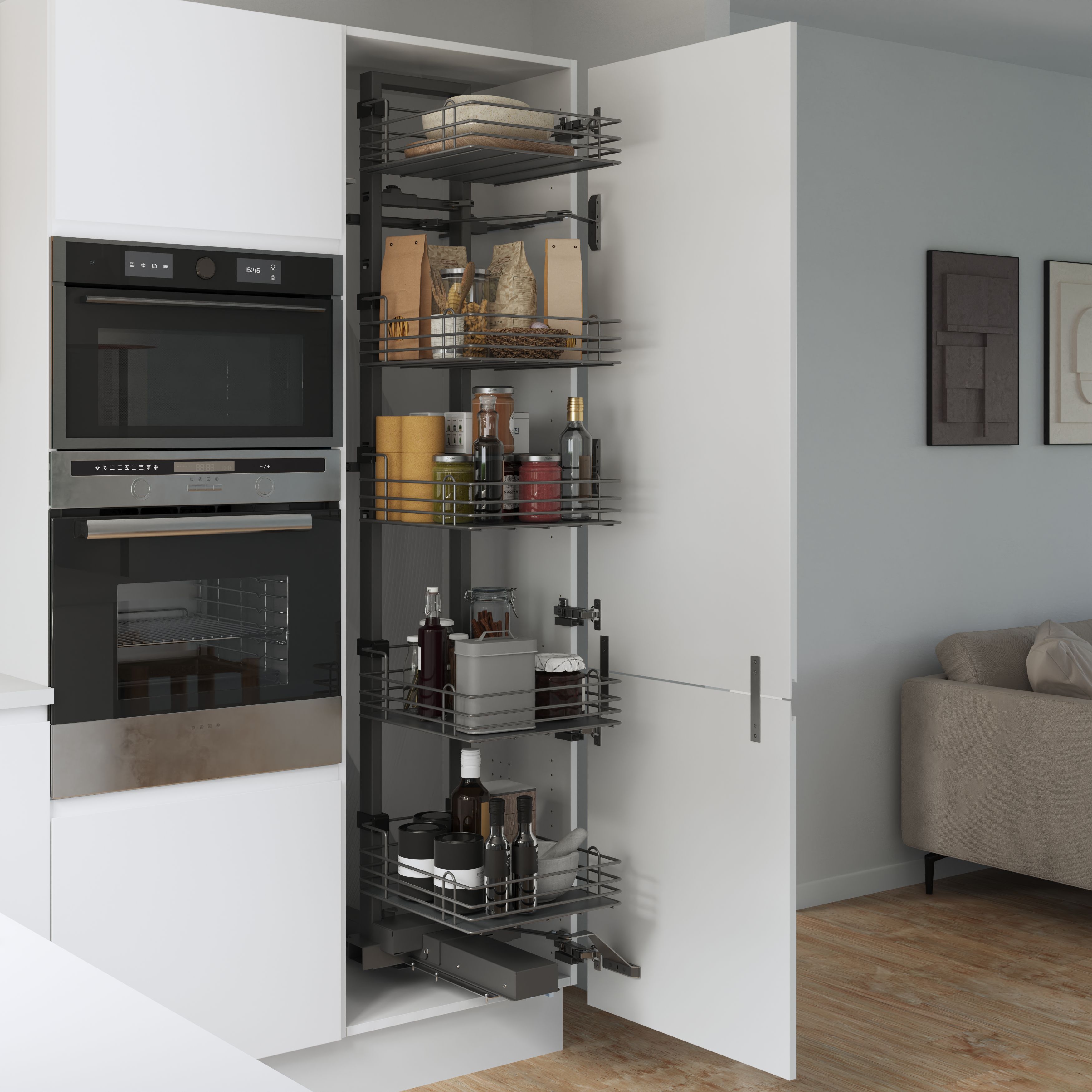 GoodHome Pebre Grey Soft-close Larder Pull-out storage