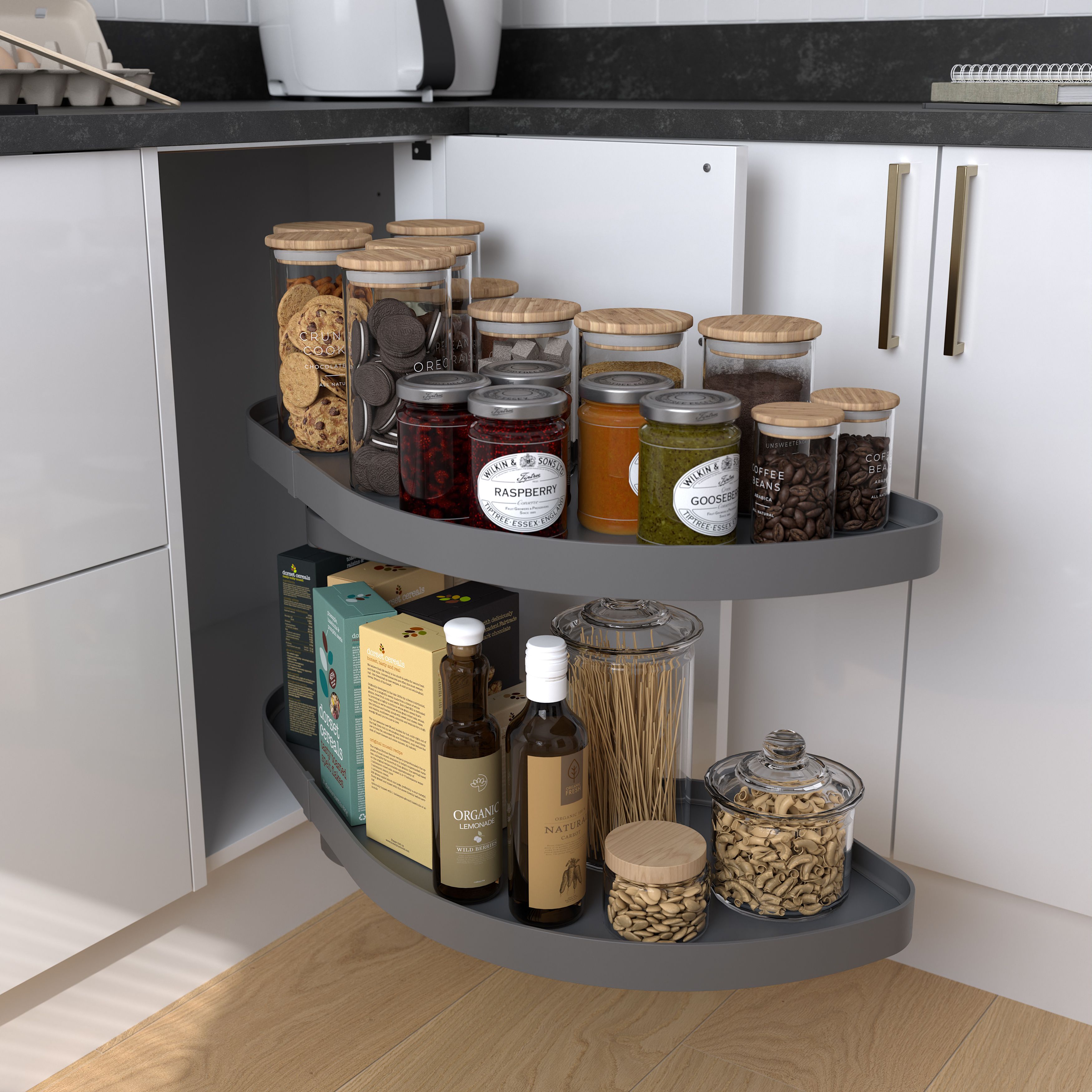 GoodHome Pebre Grey Soft-close LH Corner cabinet 40cm Pull-out storage
