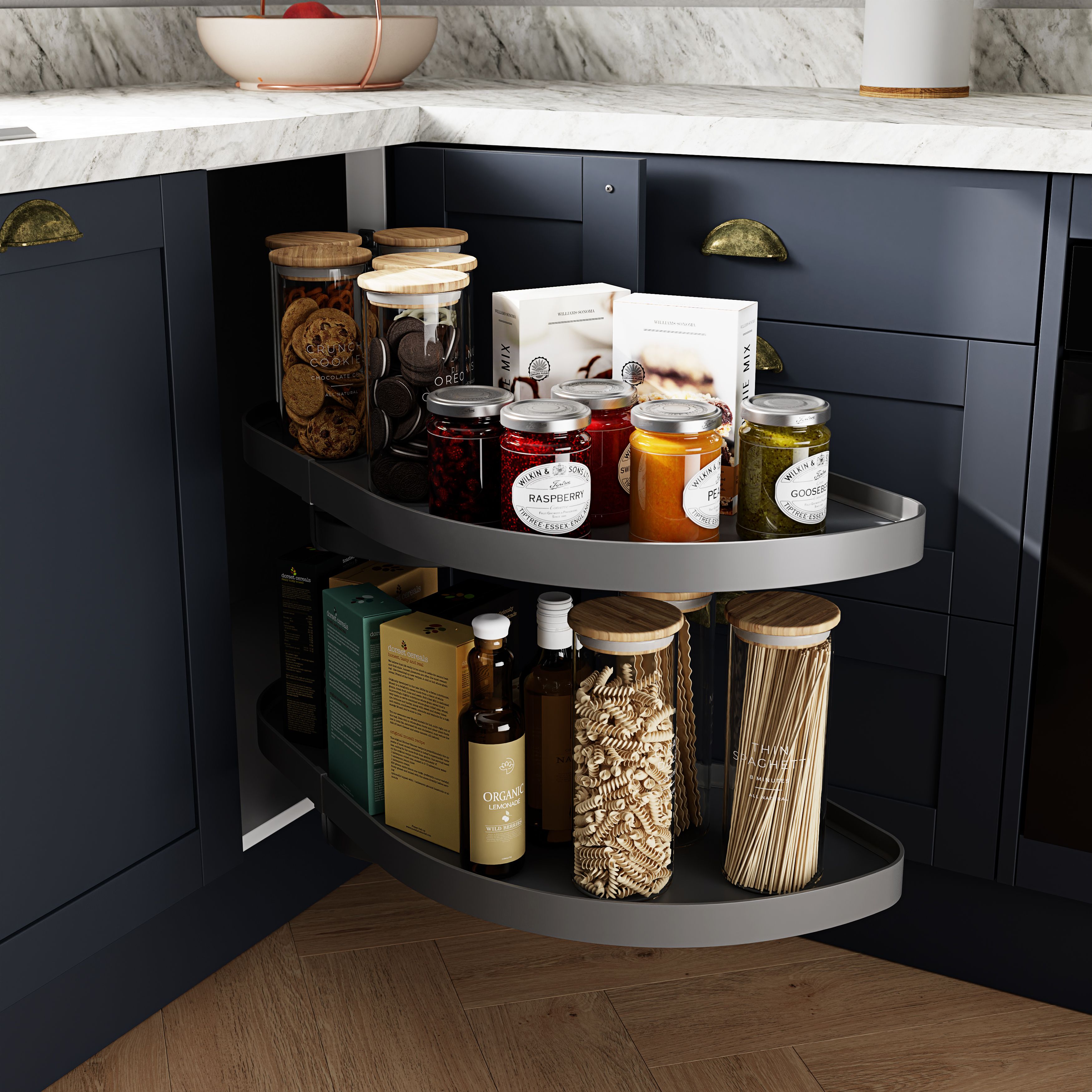 GoodHome Pebre Grey Soft-close LH Corner cabinet 40cm Pull-out storage