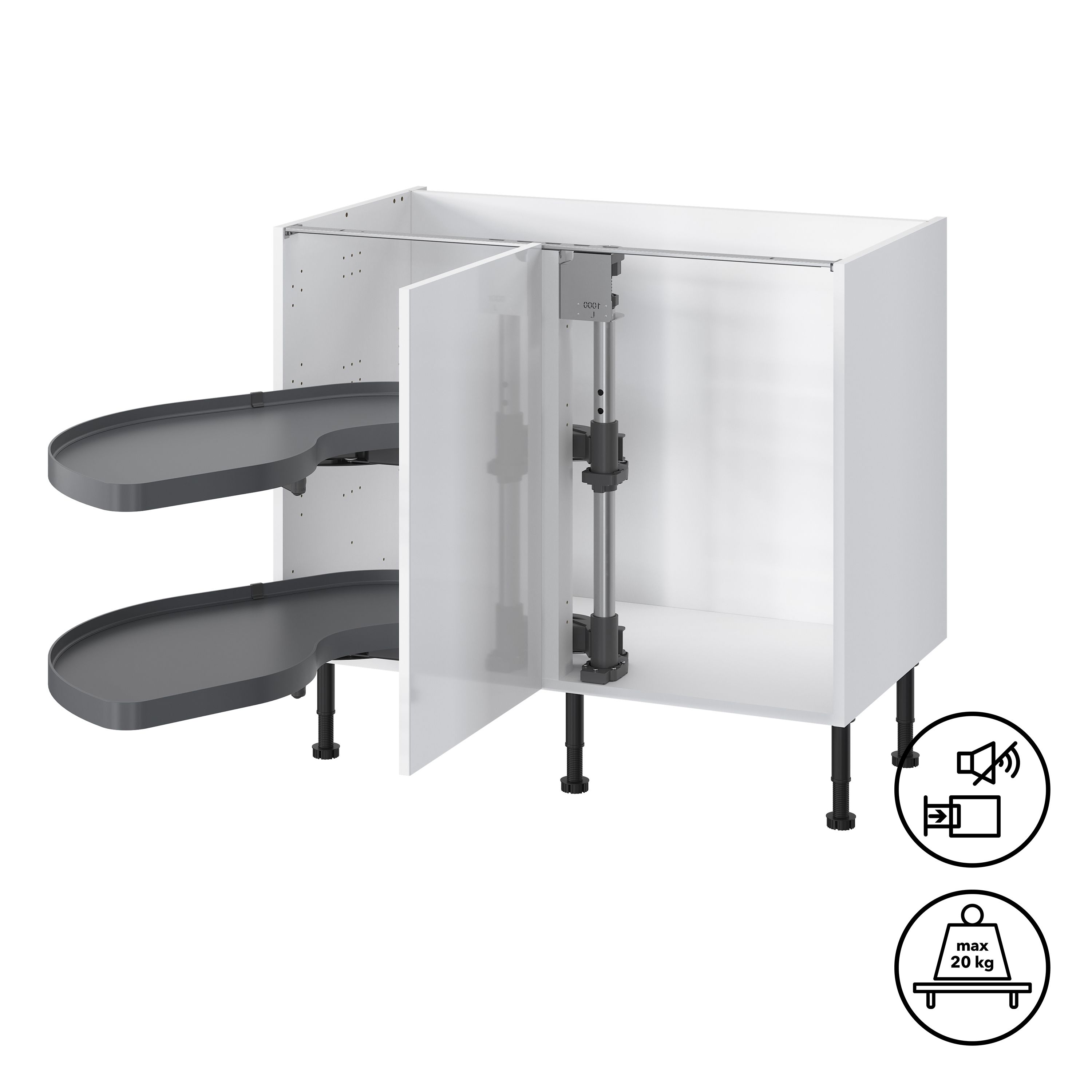 GoodHome Pebre Grey Soft-close LH Corner cabinet 50cm Pull-out storage