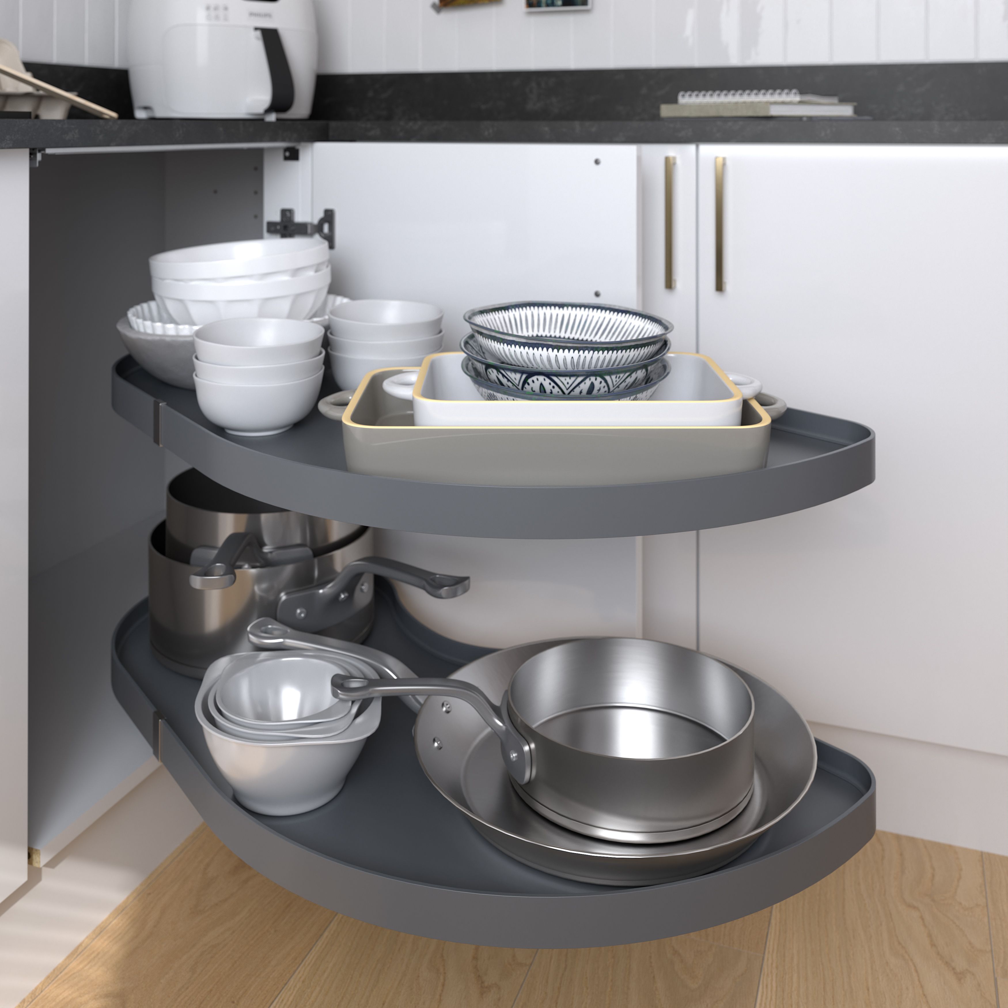 GoodHome Pebre Grey Soft-close LH Corner cabinet 50cm Pull-out storage