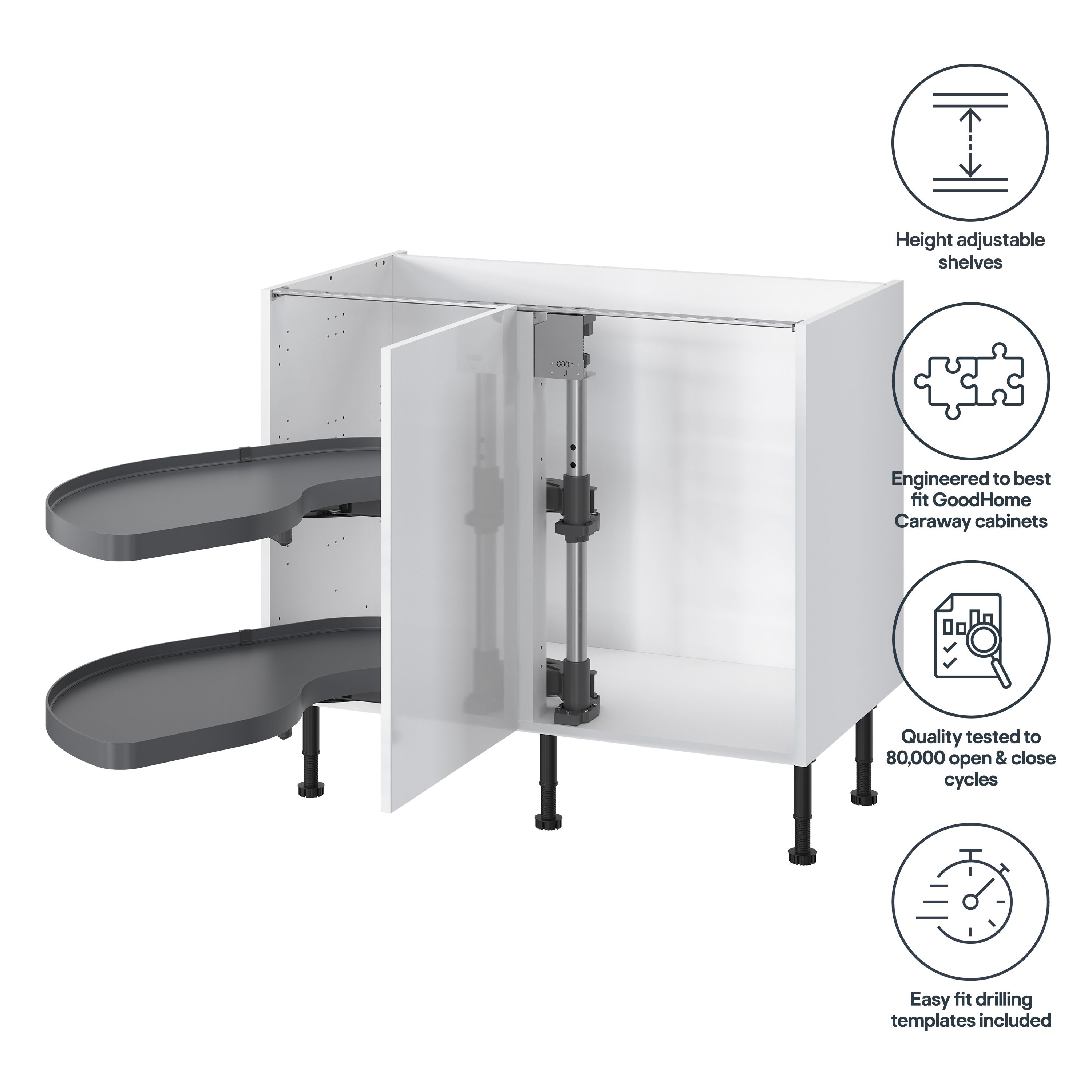 GoodHome Pebre Grey Soft-close LH Corner cabinet 50cm Pull-out storage