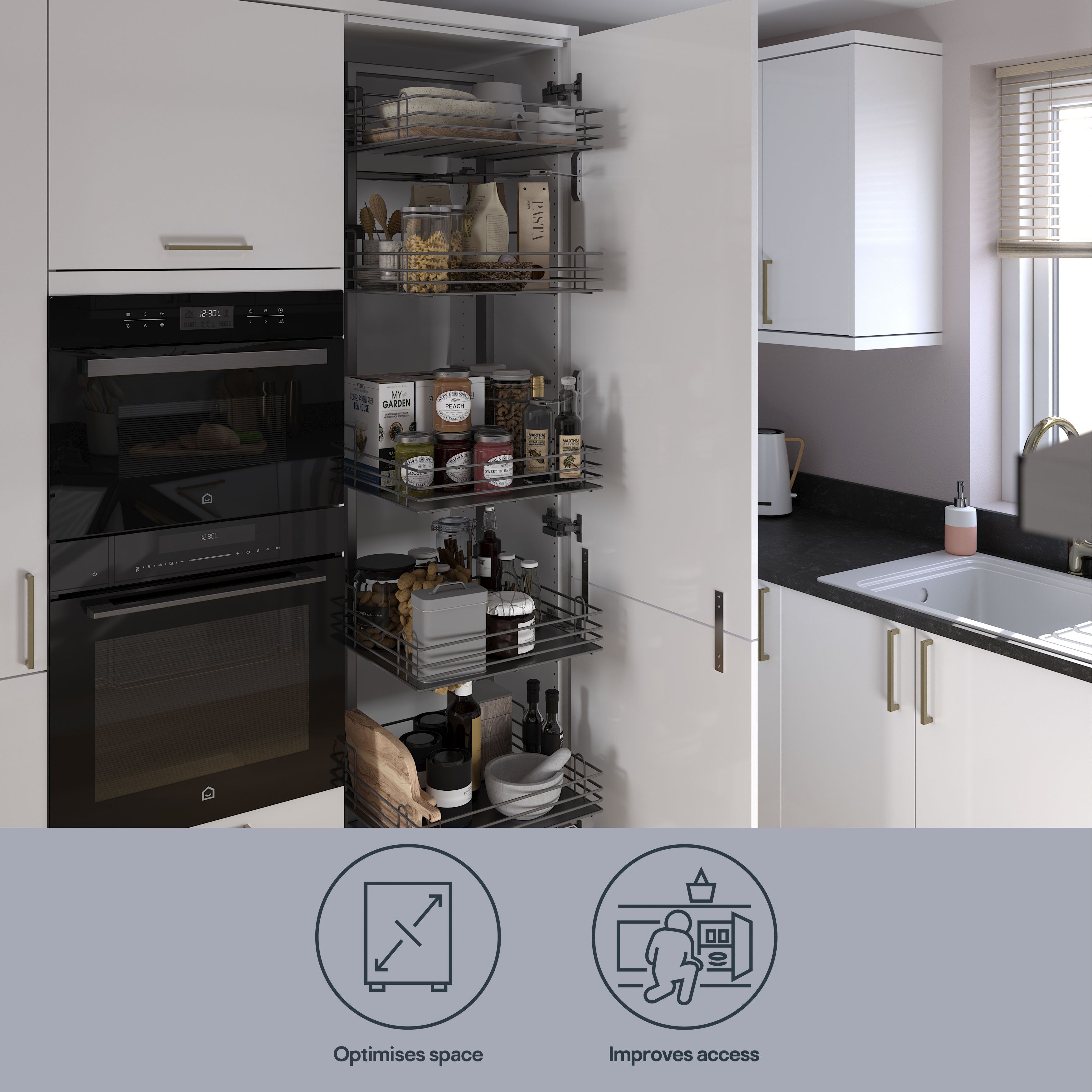GoodHome Pebre Grey Soft-close LH & RH Larder Pull-out storage