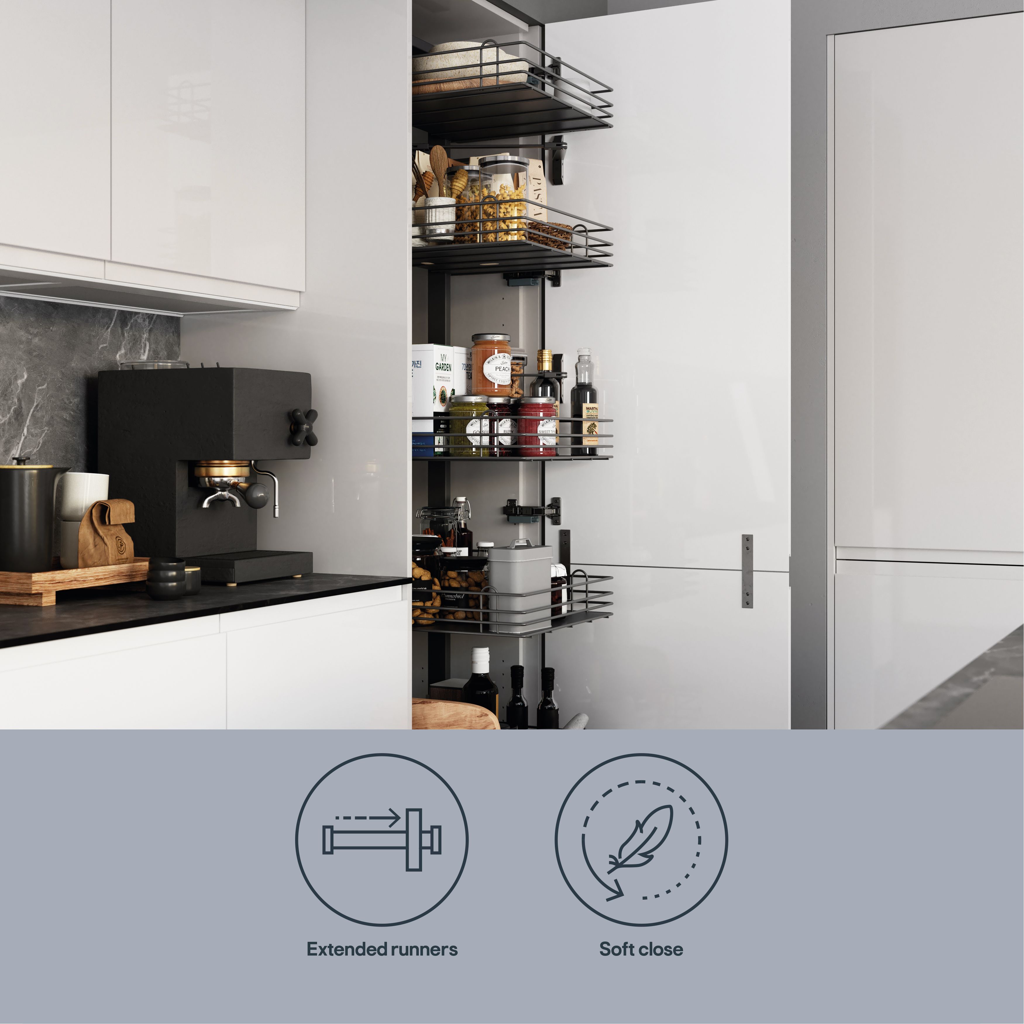 GoodHome Pebre Grey Soft-close LH & RH Larder Pull-out storage
