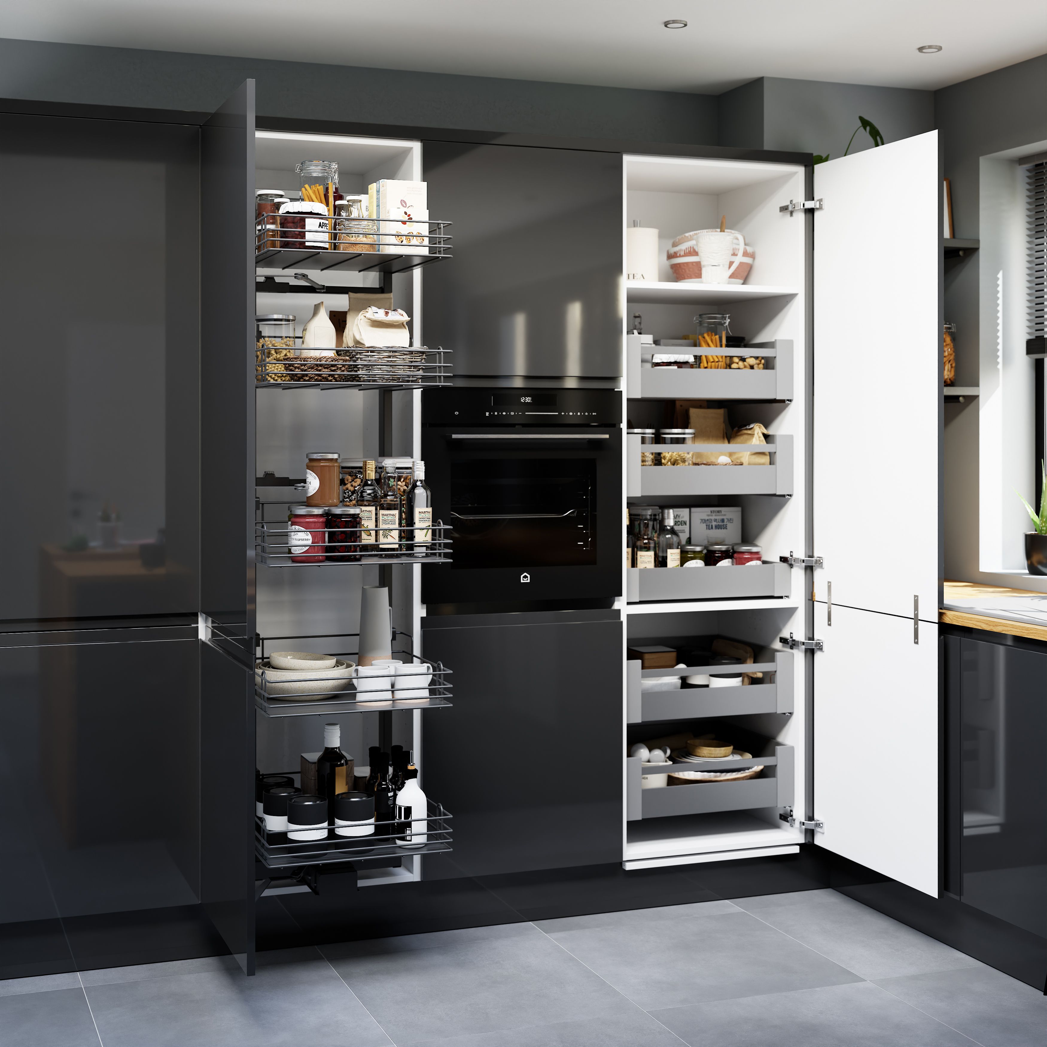 GoodHome Pebre Grey Soft-close LH & RH Larder Pull-out storage