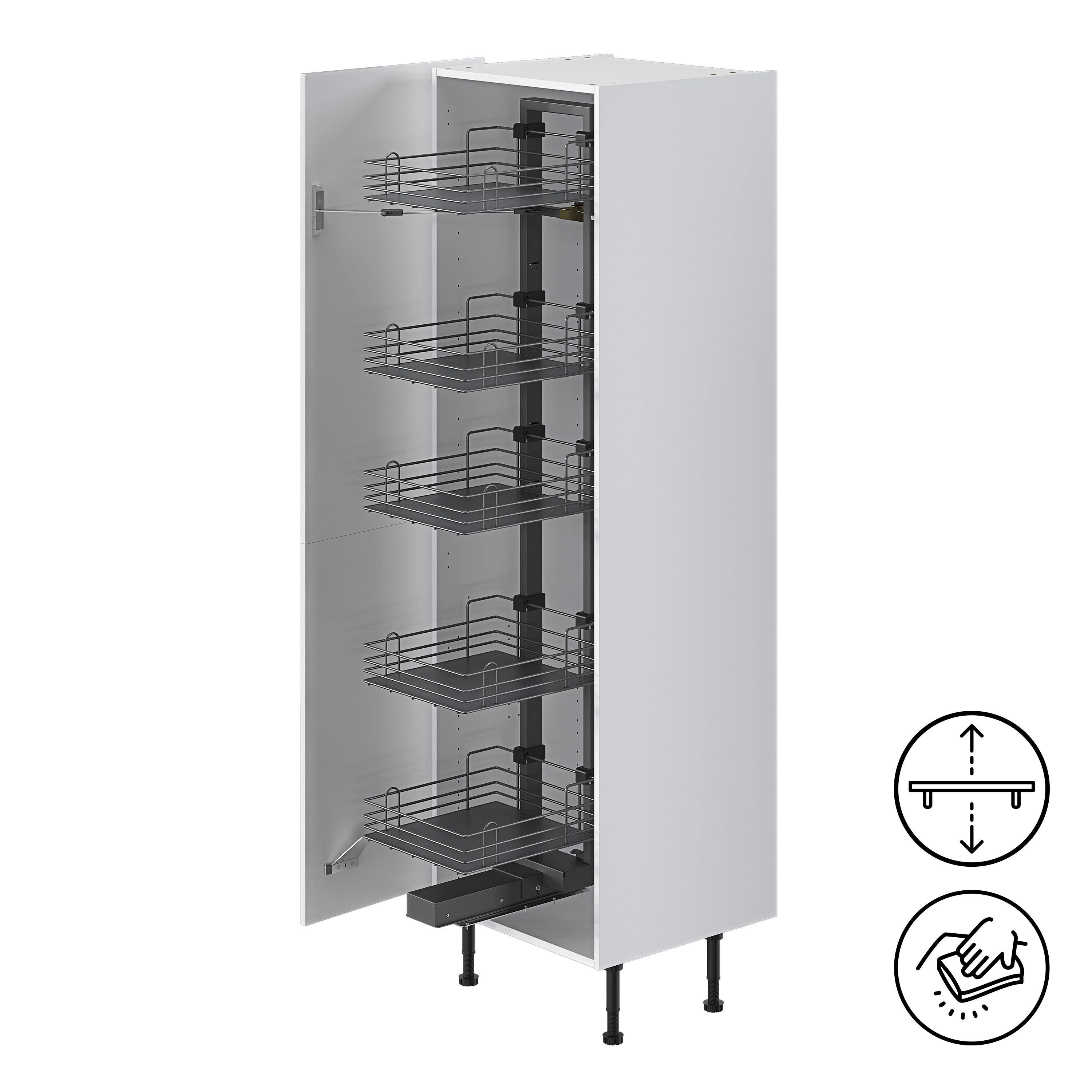 GoodHome Pebre Grey Soft-close LH & RH Larder Pull-out storage