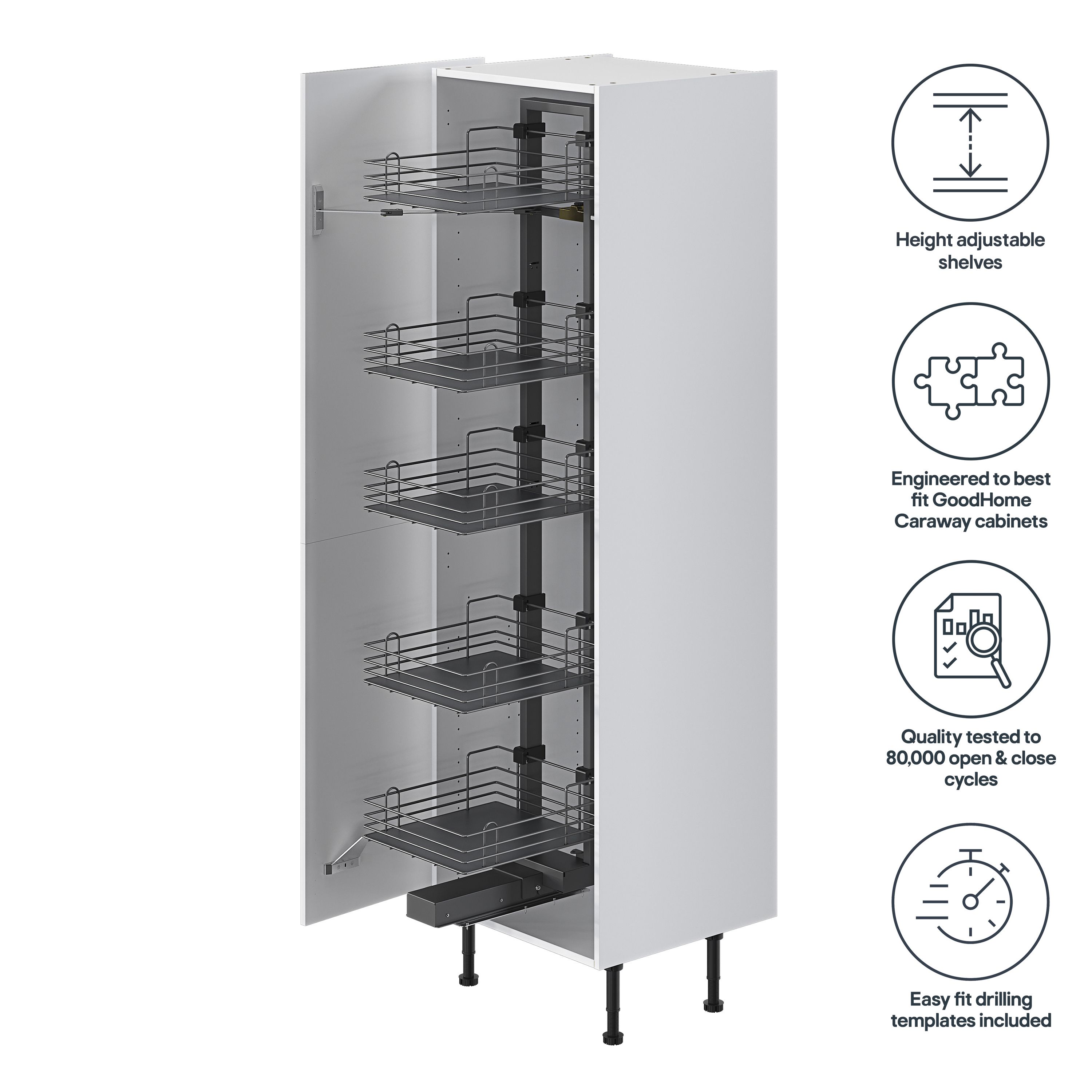 GoodHome Pebre Grey Soft-close LH & RH Larder Pull-out storage