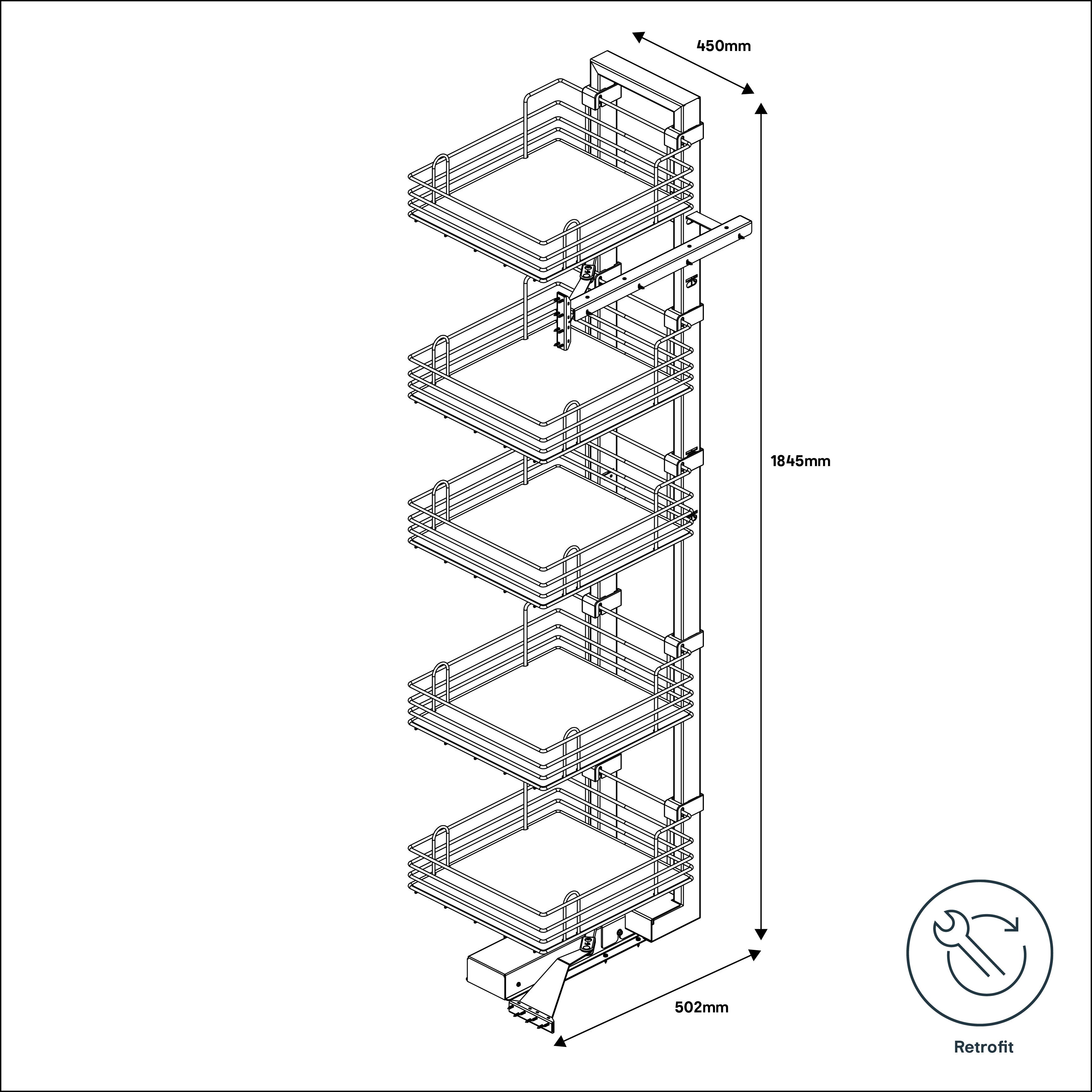 GoodHome Pebre Grey Soft-close LH & RH Larder Pull-out storage