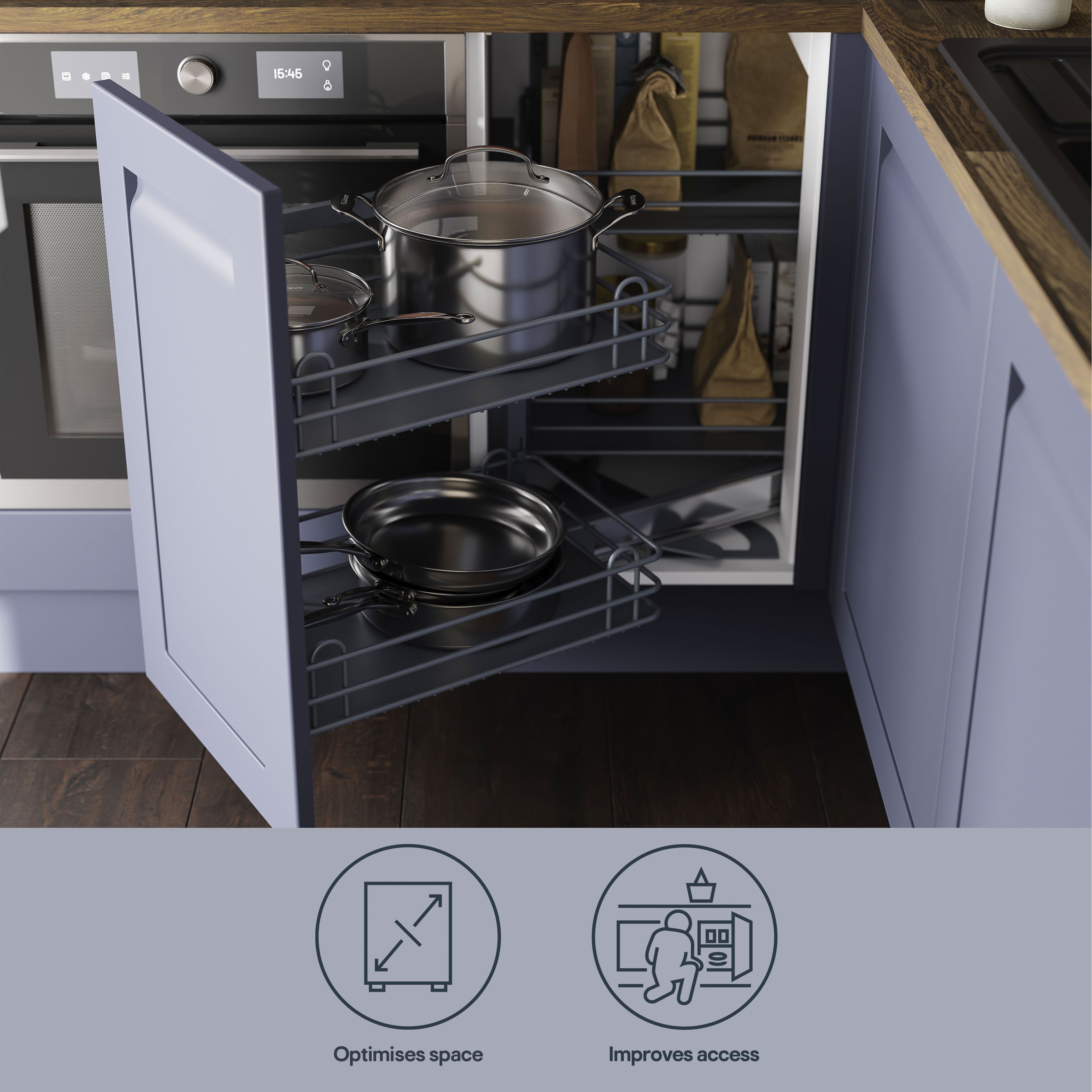 GoodHome Pebre Grey Soft-close LH Space corner cabinet 40cm Pull-out storage