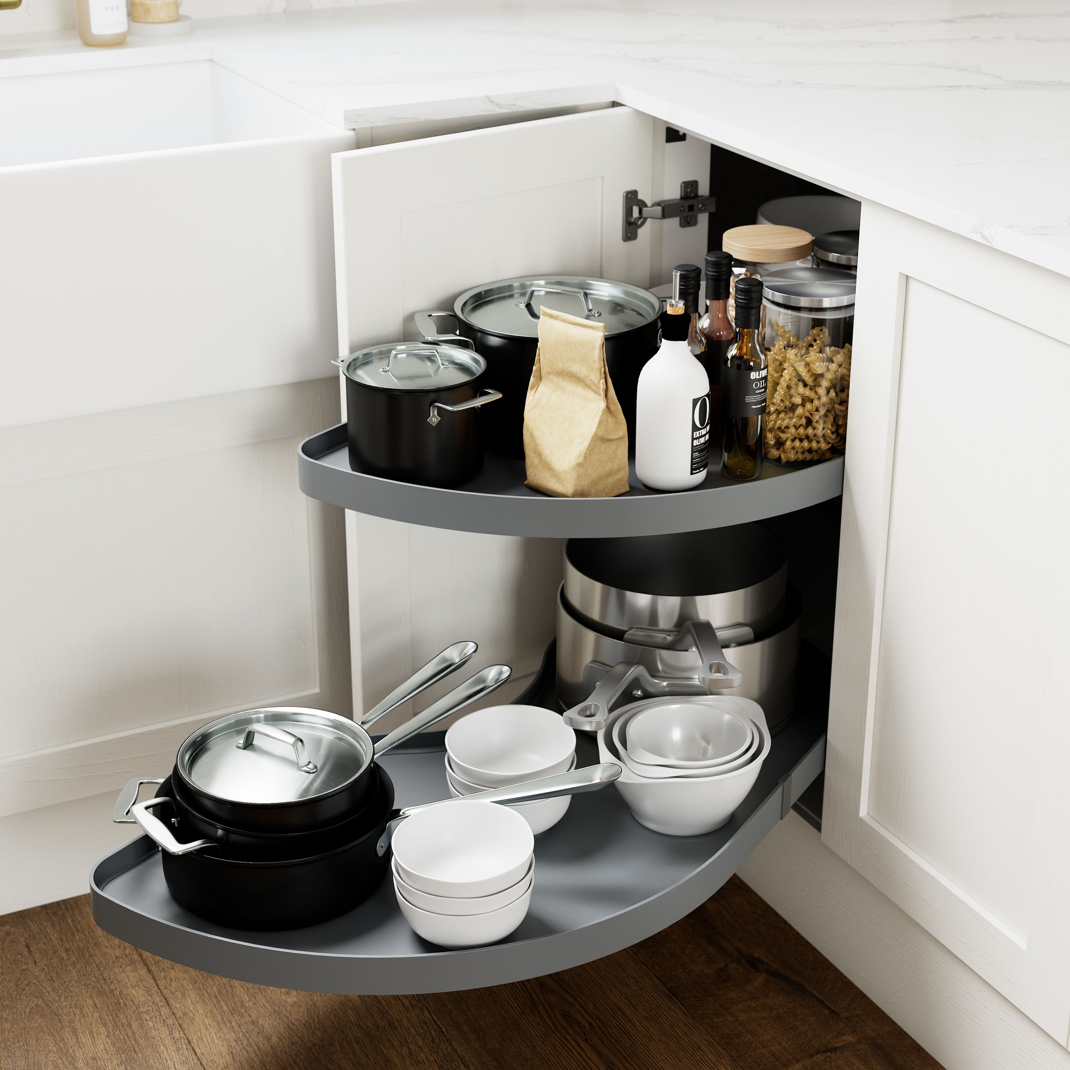 GoodHome Pebre Grey Soft-close RH 50cm Pull-out storage