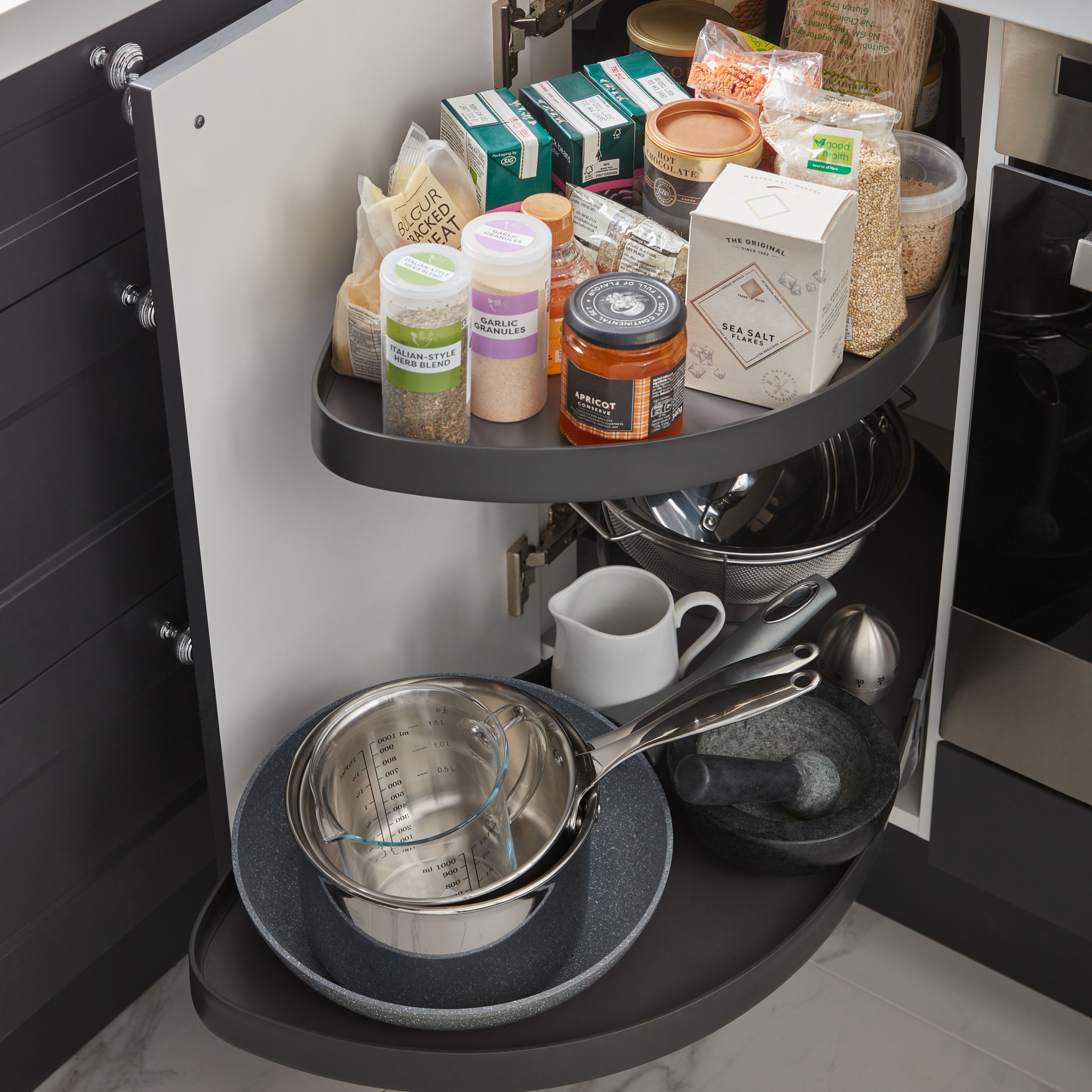 GoodHome Pebre Grey Soft-close RH Corner cabinet 40cm Pull-out storage