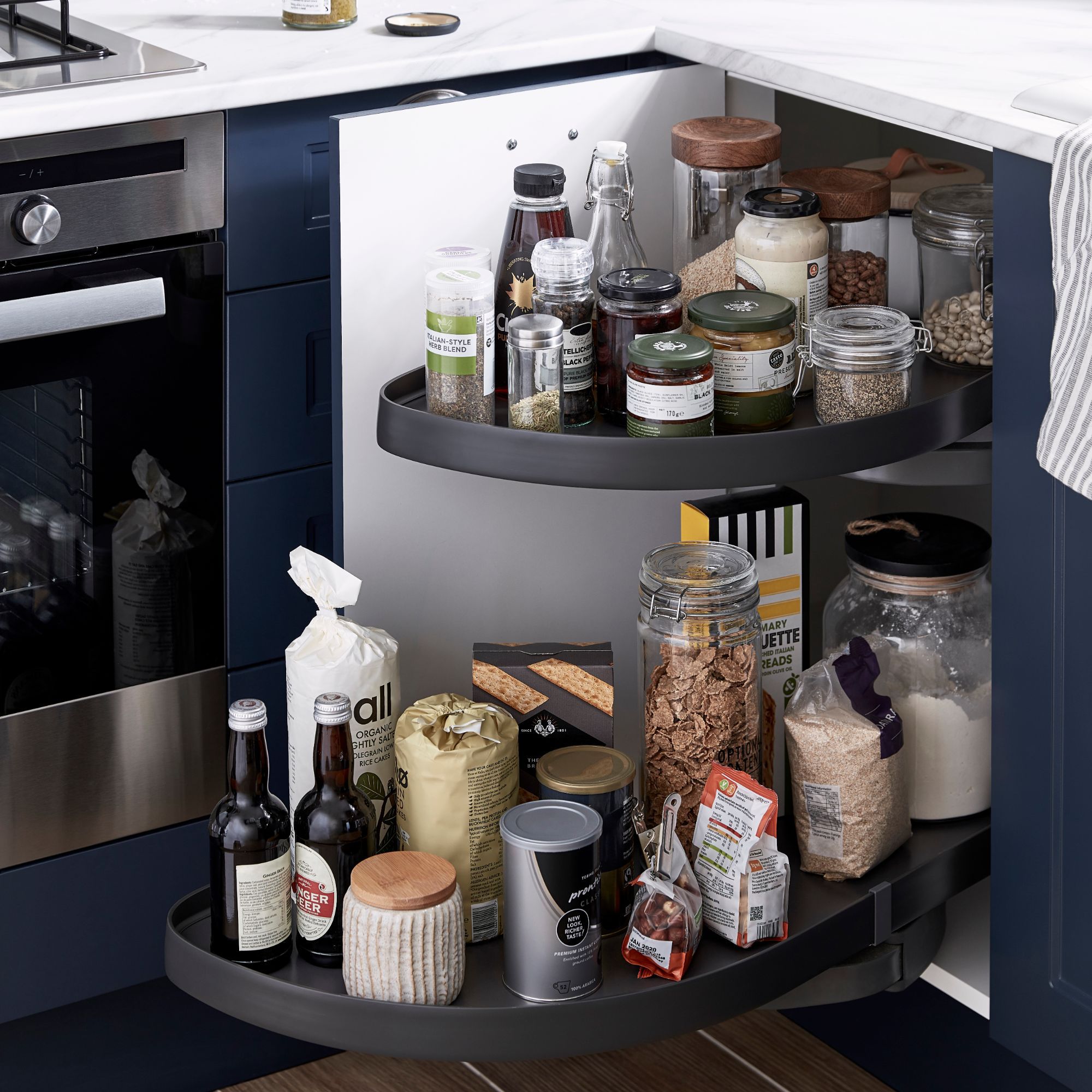 GoodHome Pebre Grey Soft-close RH Corner cabinet 40cm Pull-out storage
