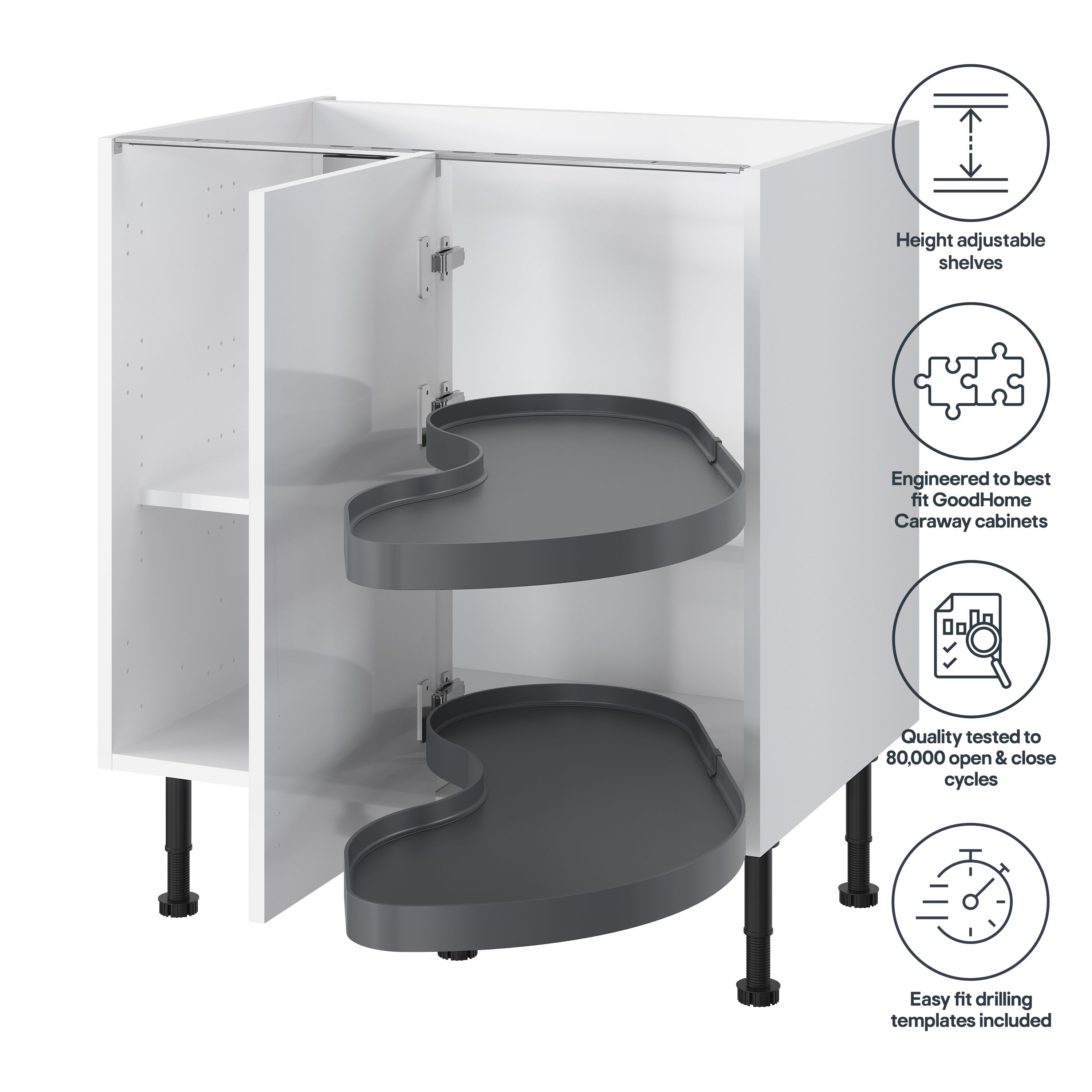 GoodHome Pebre Grey Soft-close RH Corner cabinet 40cm Pull-out storage