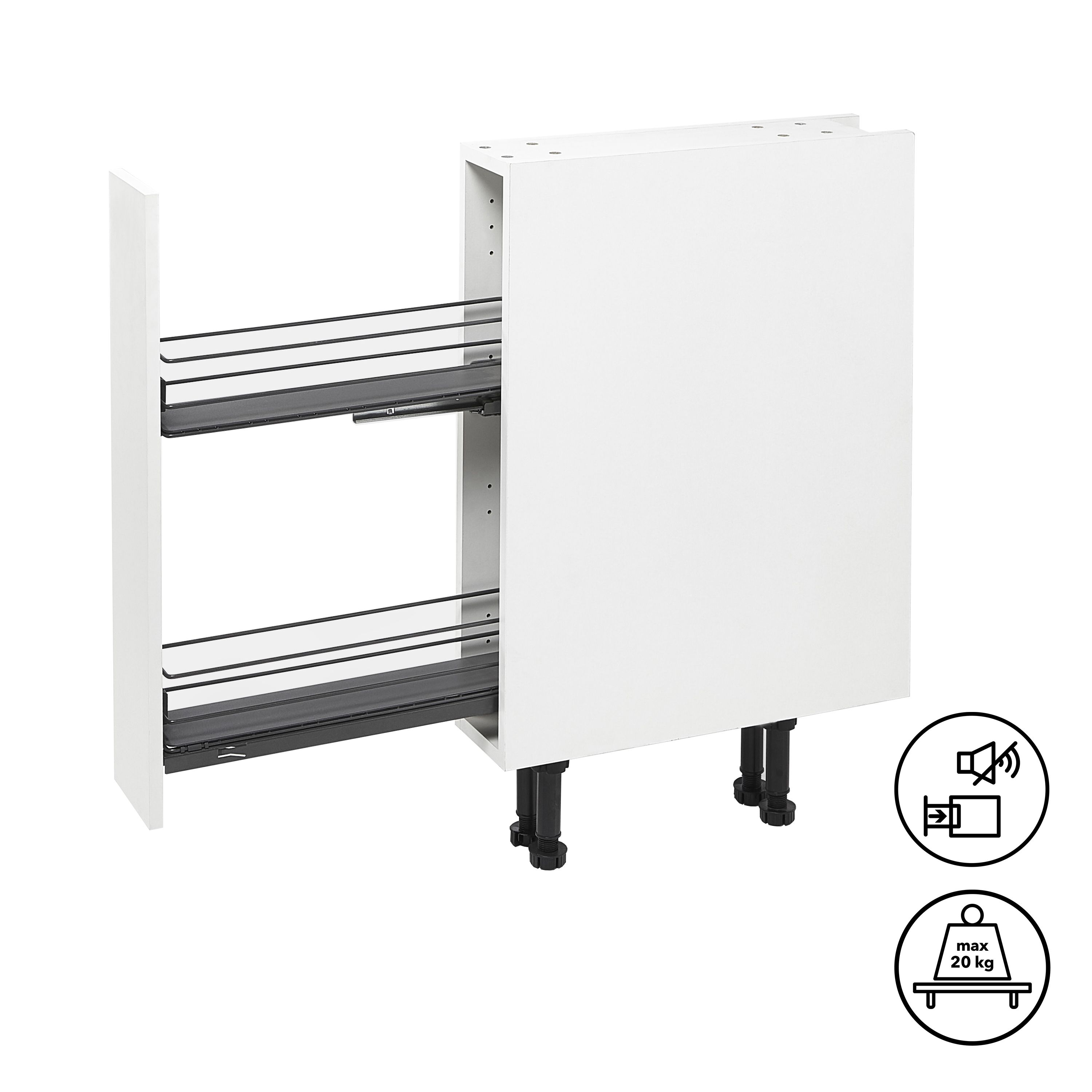 GoodHome Pebre Grey Soft-close runners LH & RH 15cm Pull-out storage