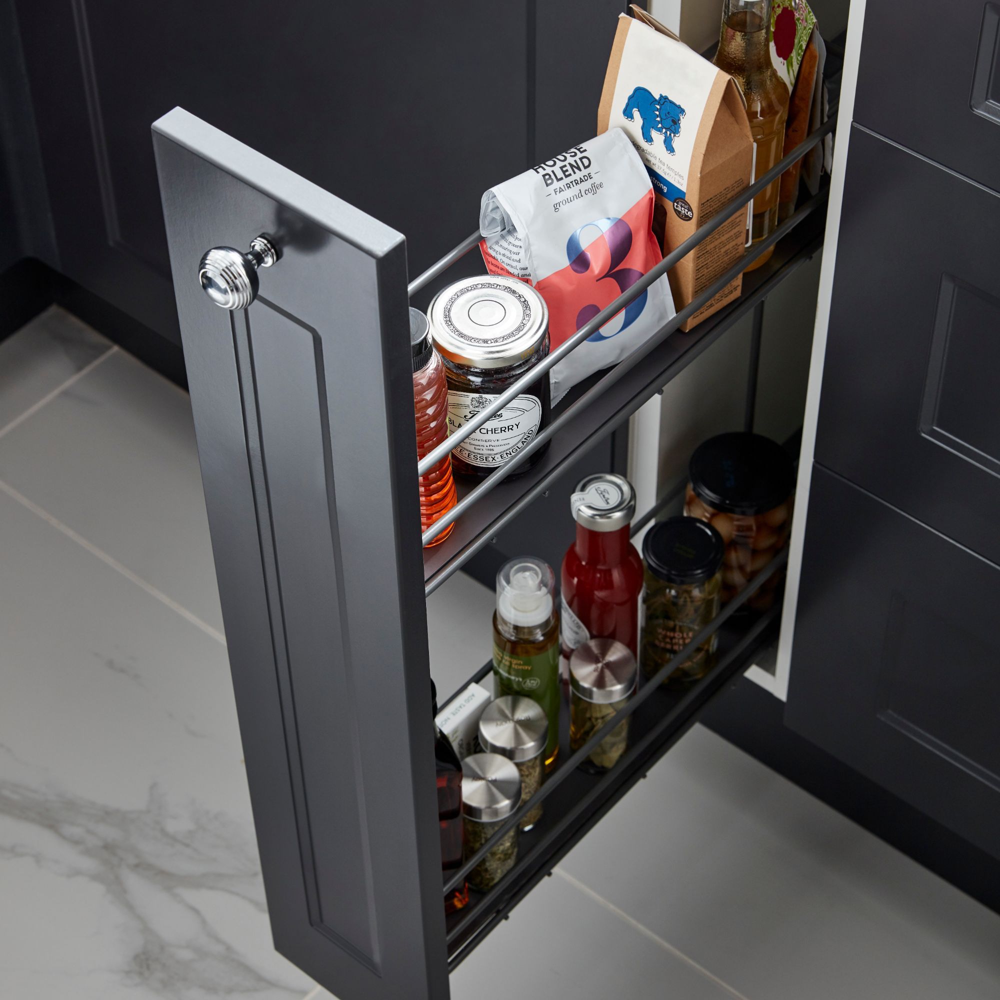 GoodHome Pebre Grey Soft-close runners LH & RH 15cm Pull-out storage