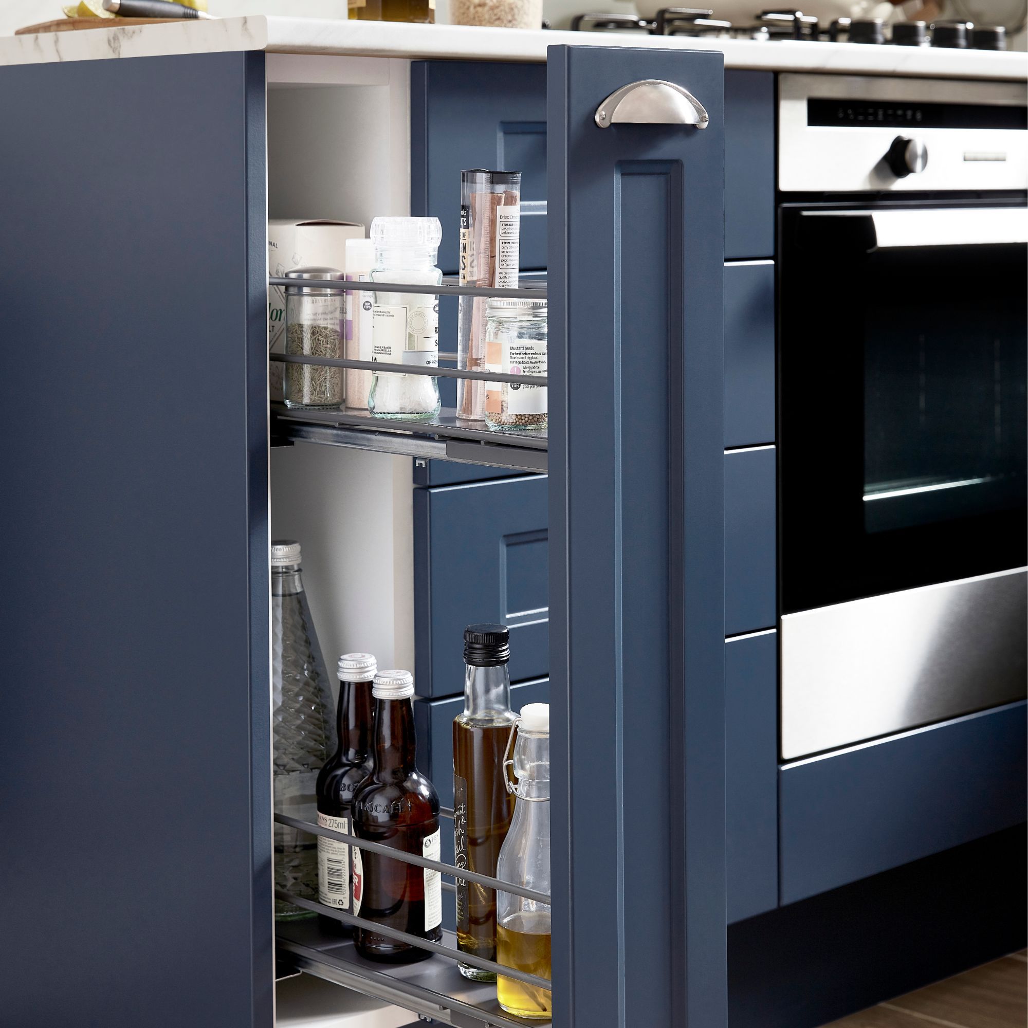 GoodHome Pebre Grey Soft-close runners LH & RH 15cm Pull-out storage