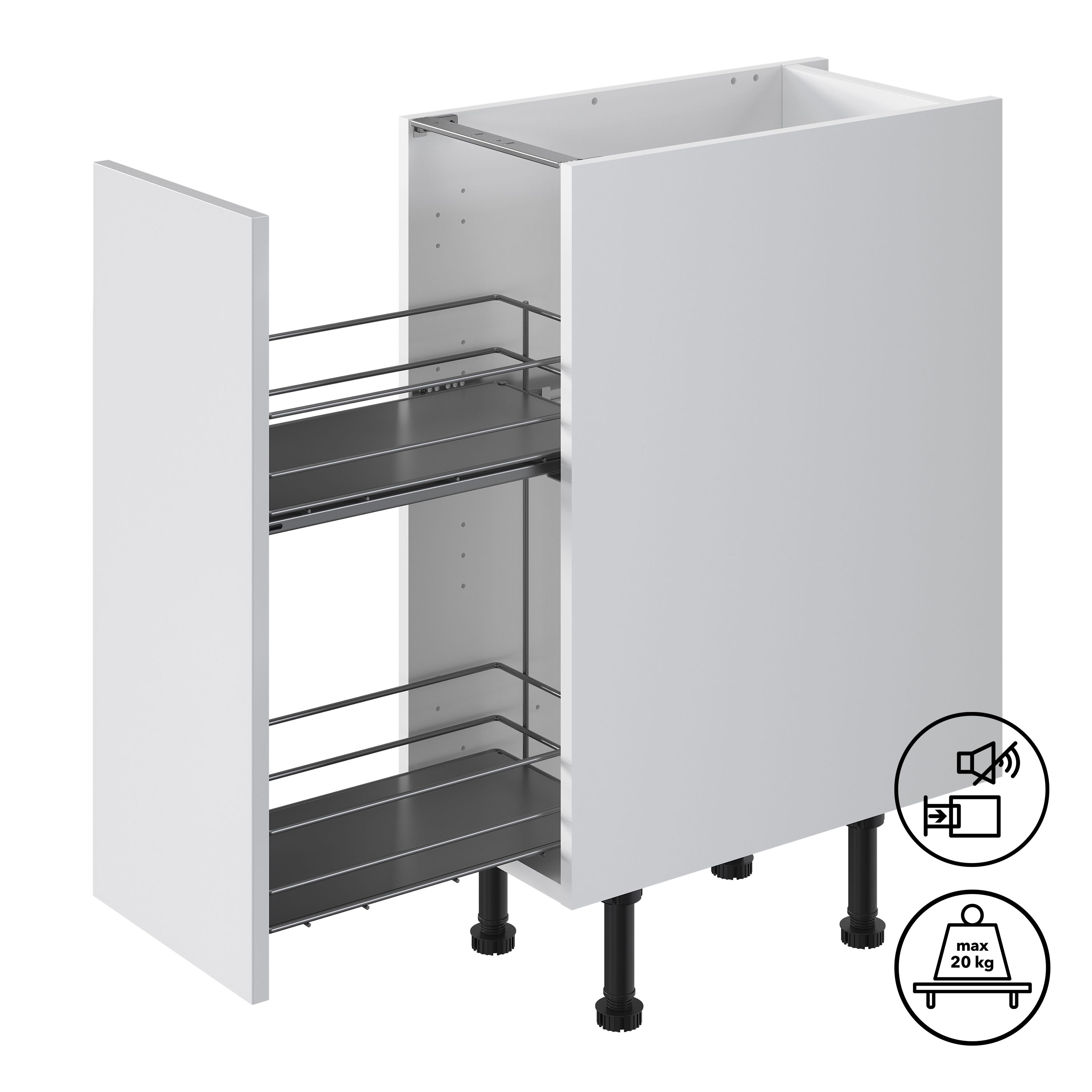 GoodHome Pebre Grey Soft-close runners LH & RH 30cm Pull-out storage