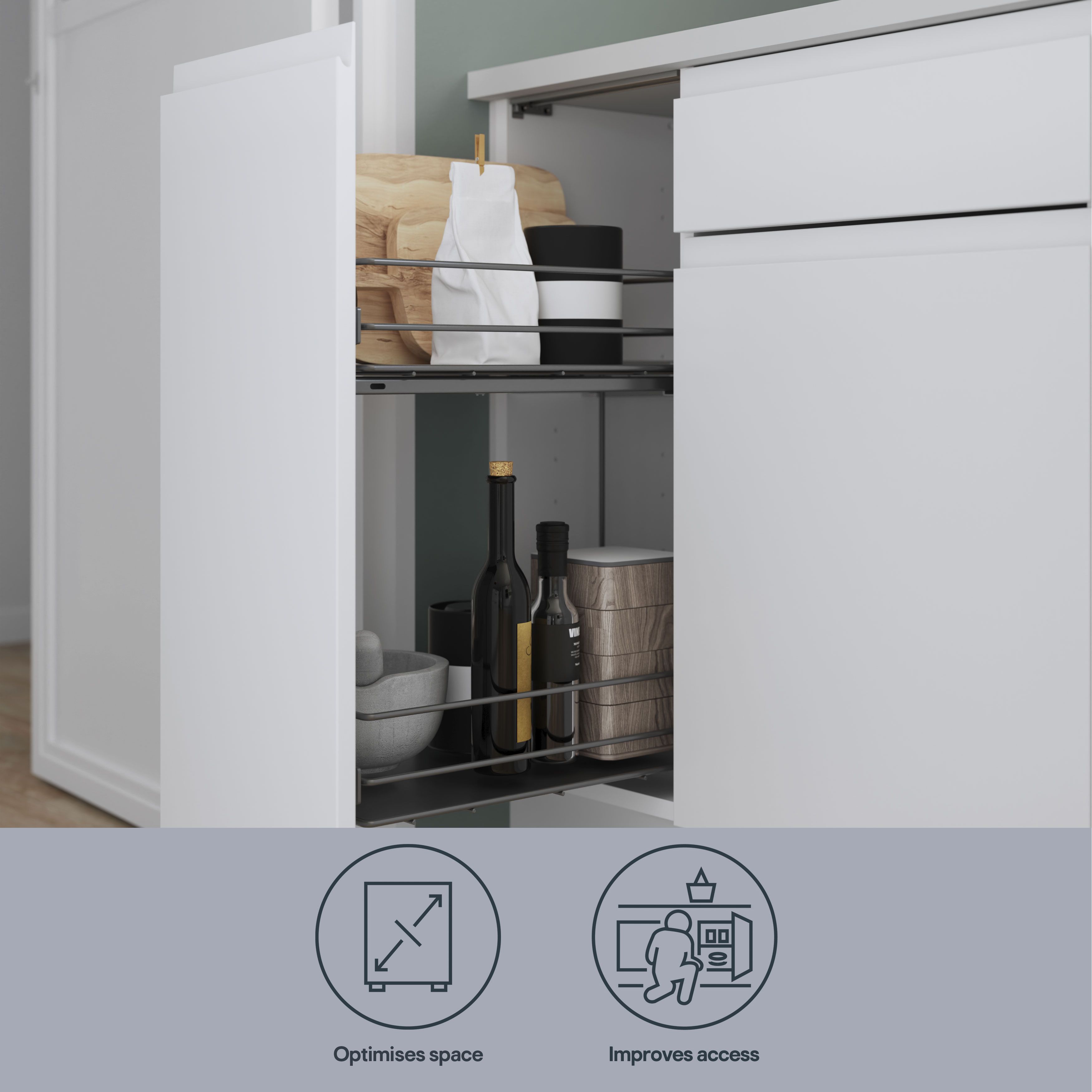GoodHome Pebre Grey Soft-close runners LH & RH 30cm Pull-out storage