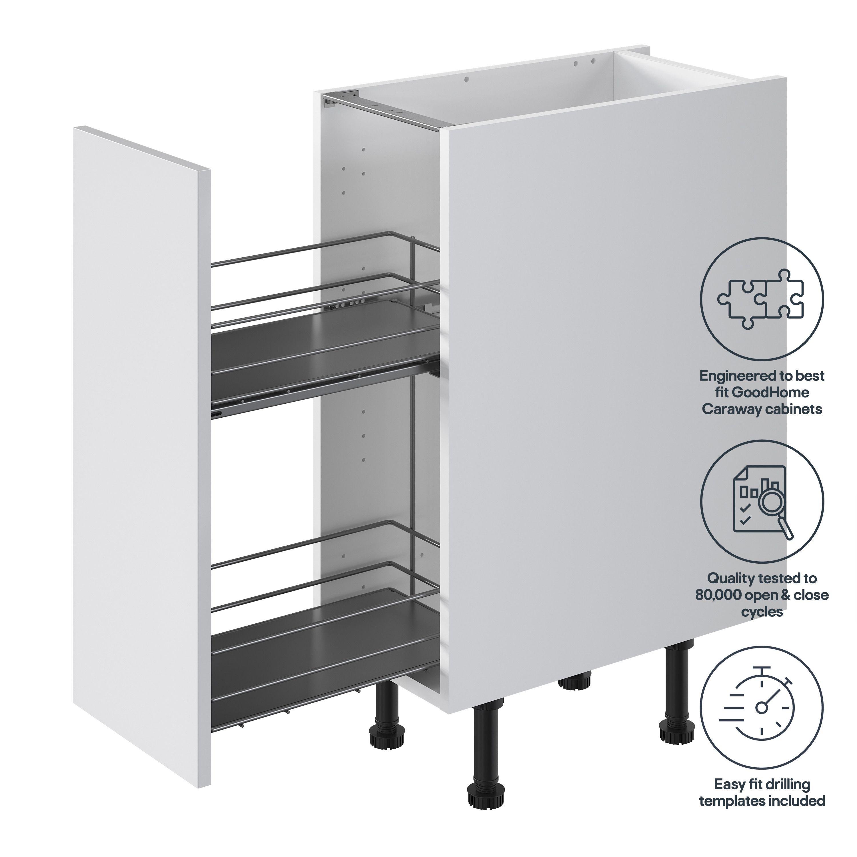 GoodHome Pebre Grey Soft-close runners LH & RH 30cm Pull-out storage