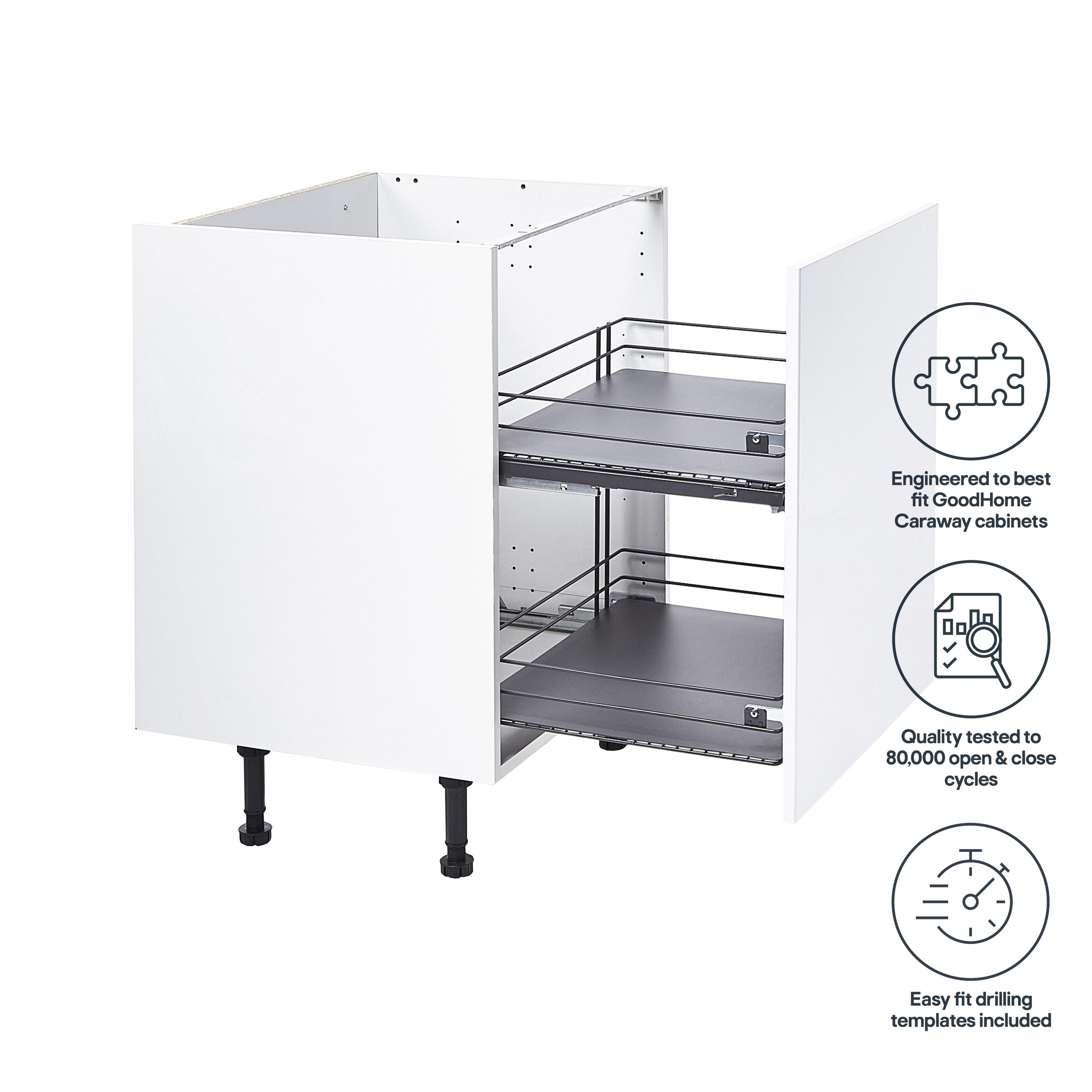 GoodHome Pebre Grey Soft-close runners LH & RH 40cm Pull-out storage