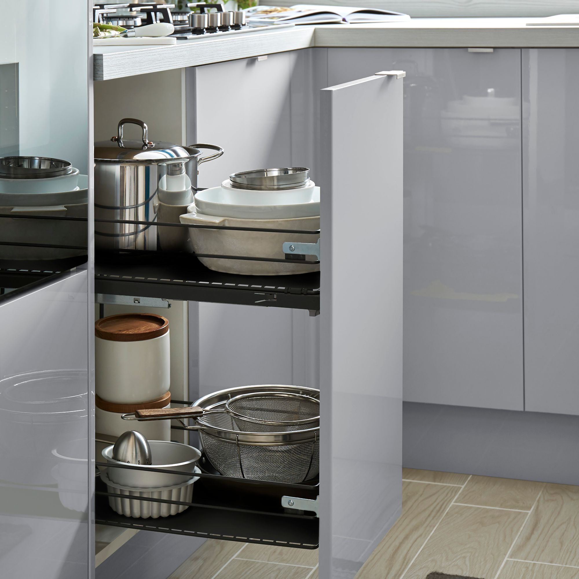GoodHome Pebre Grey Soft-close runners LH & RH 40cm Pull-out storage