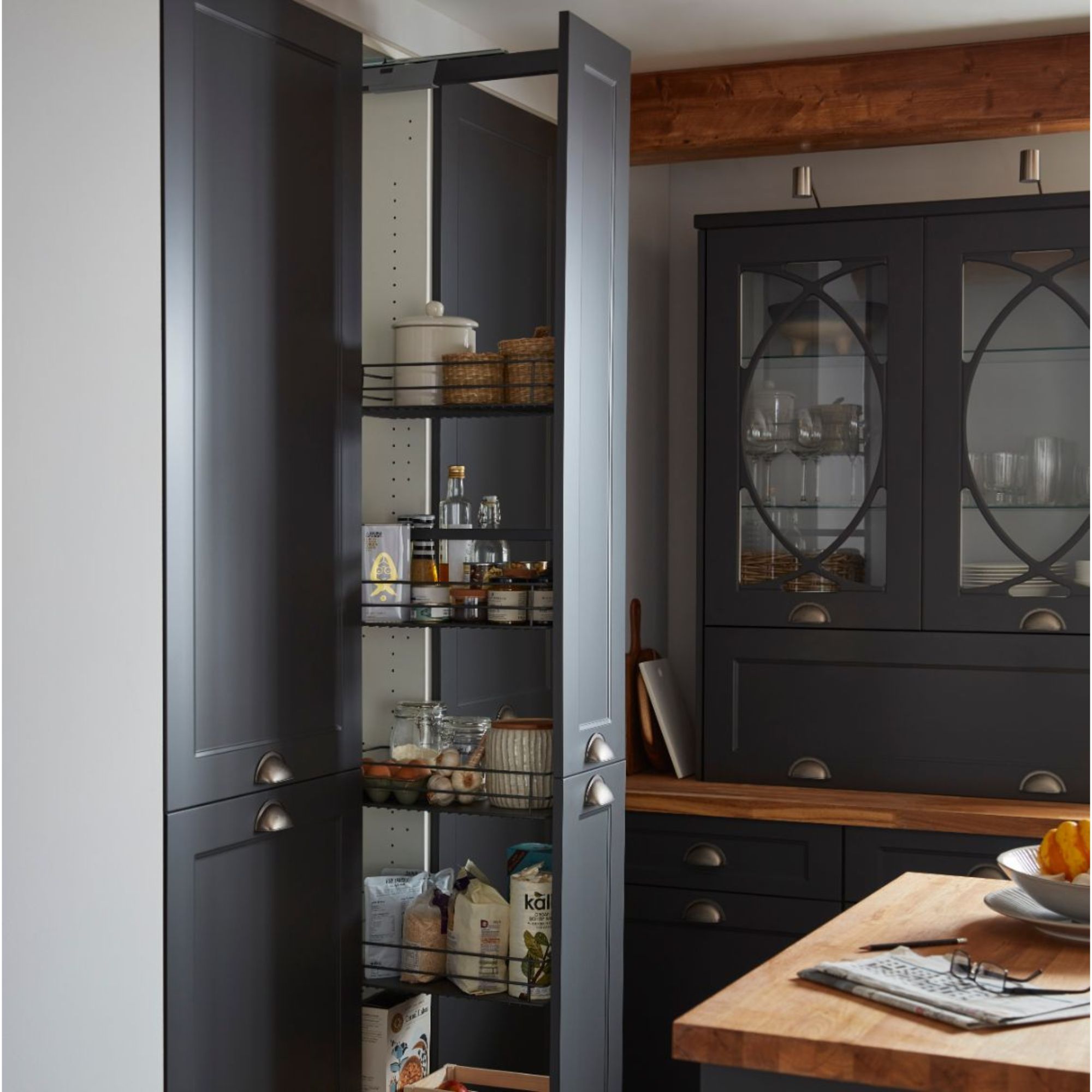 GoodHome Pebre Grey Soft-close runners LH & RH Larder 30cm Pull-out storage