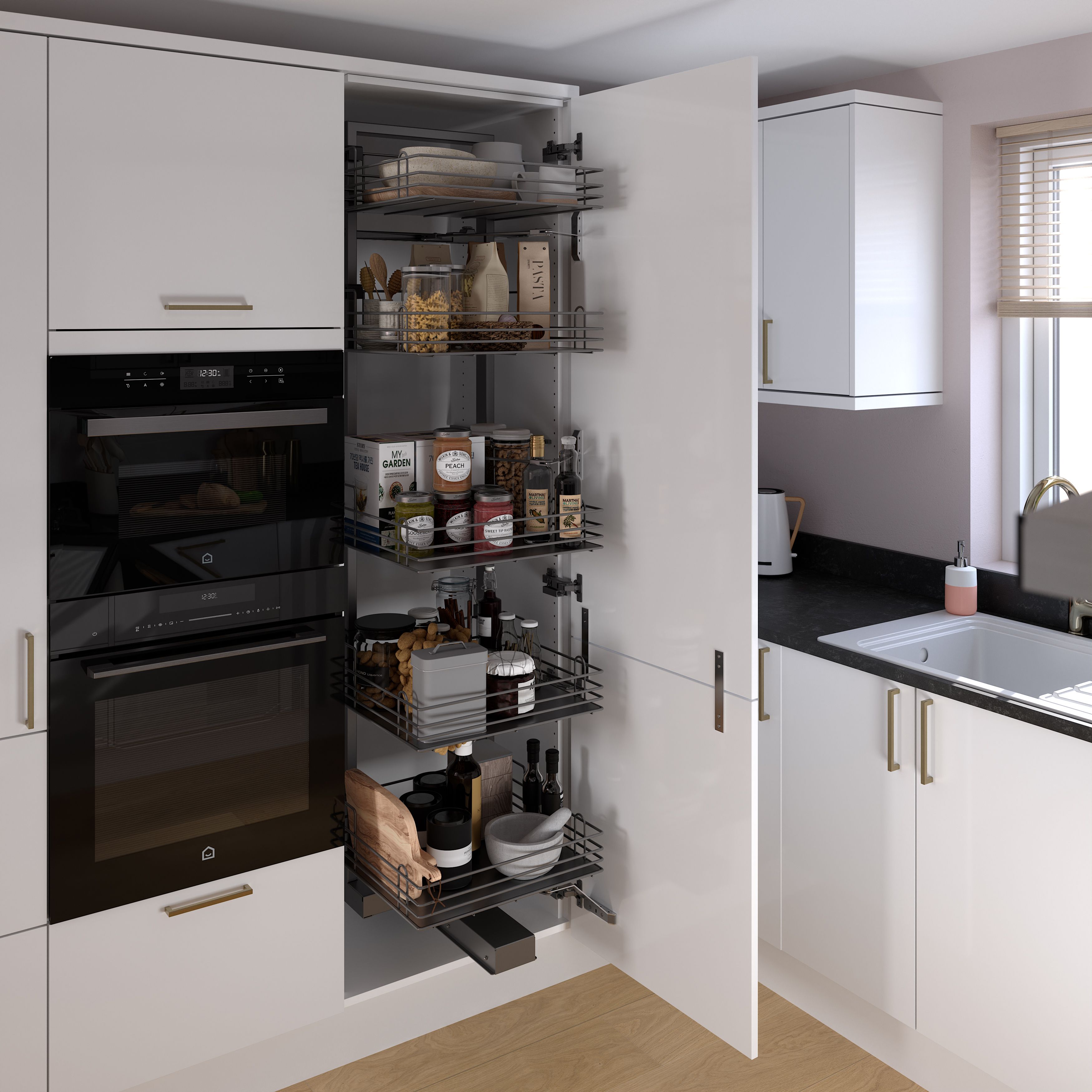 GoodHome Pebre Grey Soft-close runners LH & RH Larder 60cm Pull-out storage