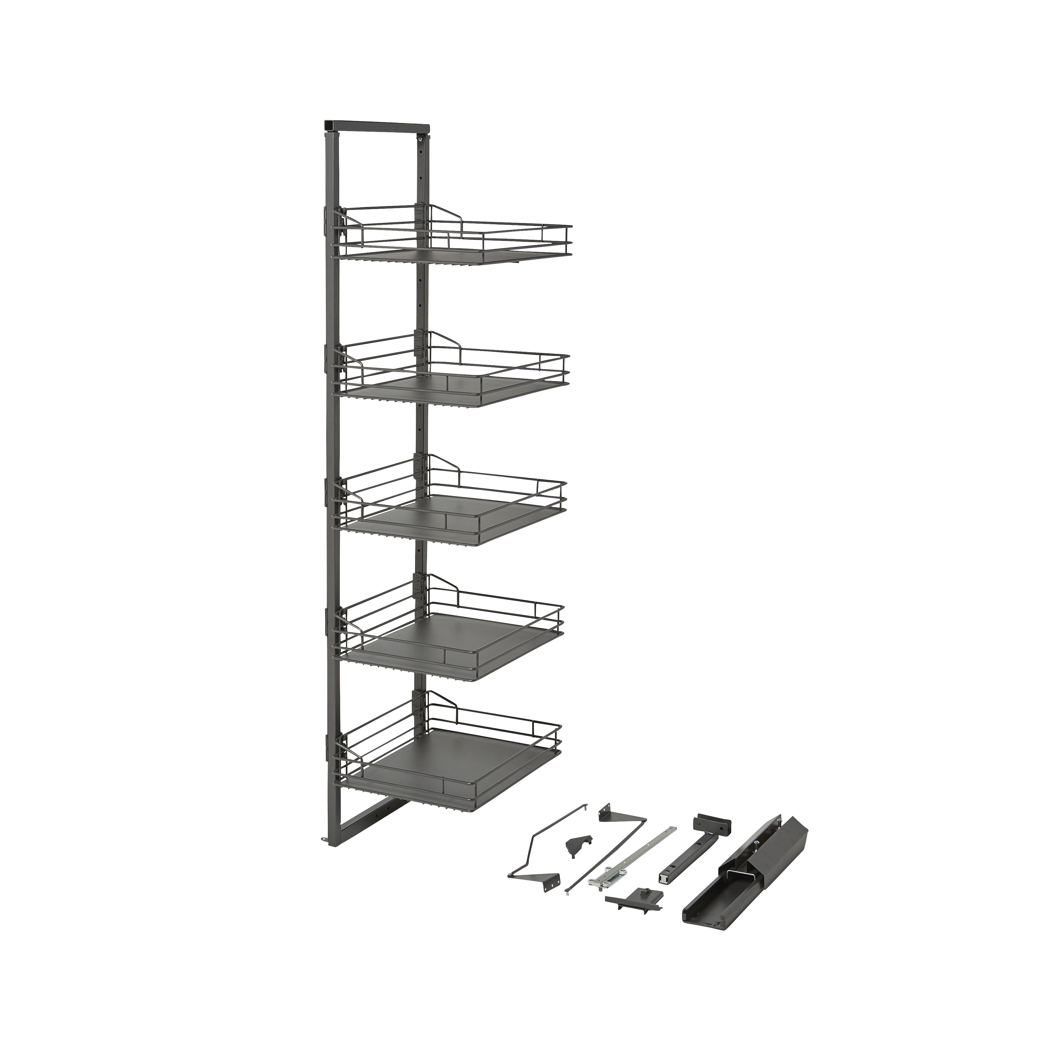 GoodHome Pebre Grey Soft-close runners LH & RH Larder 60cm Pull-out storage