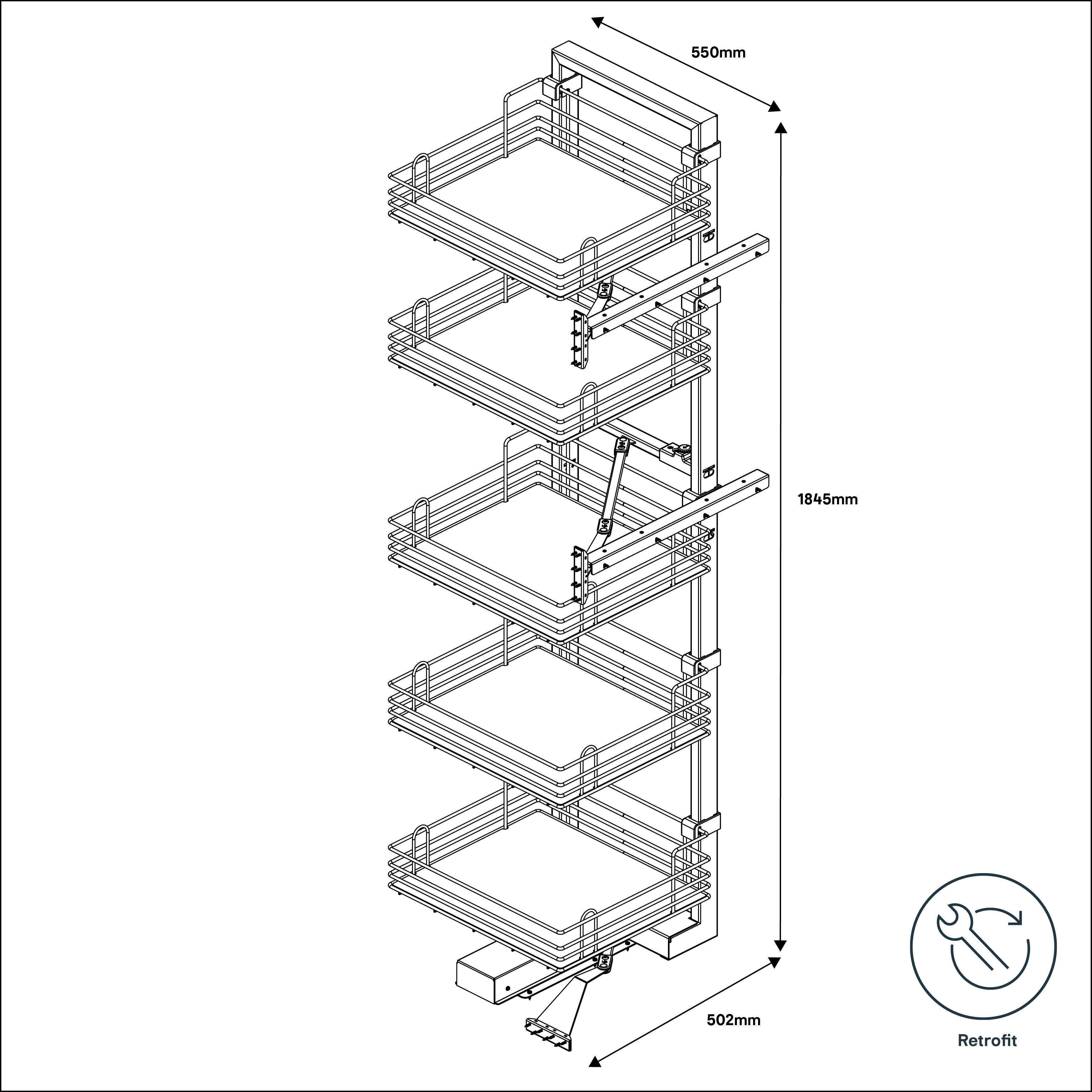 GoodHome Pebre Grey Soft-close runners LH & RH Larder 60cm Pull-out storage