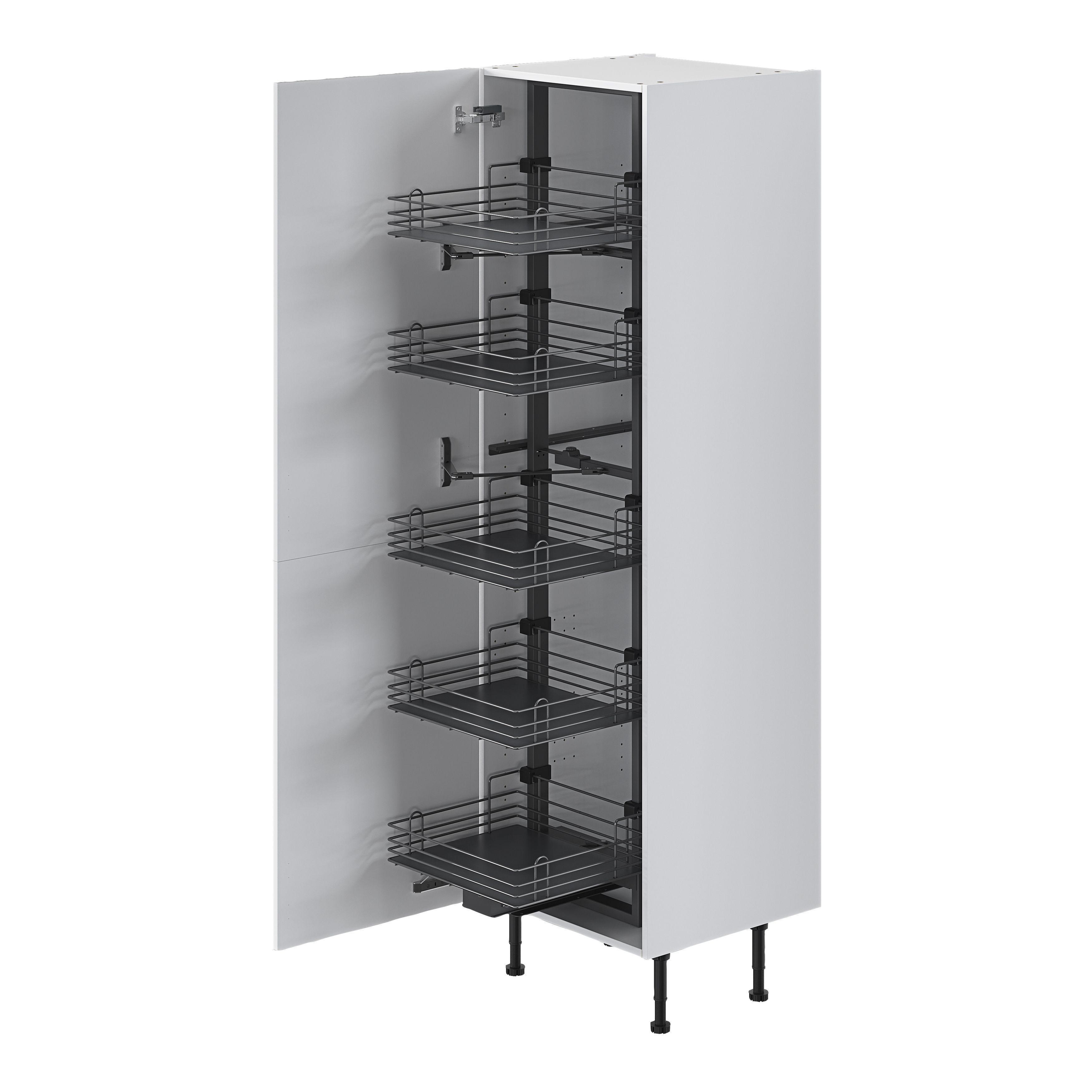 GoodHome Pebre Grey Soft-close runners LH & RH Larder 60cm Pull-out storage