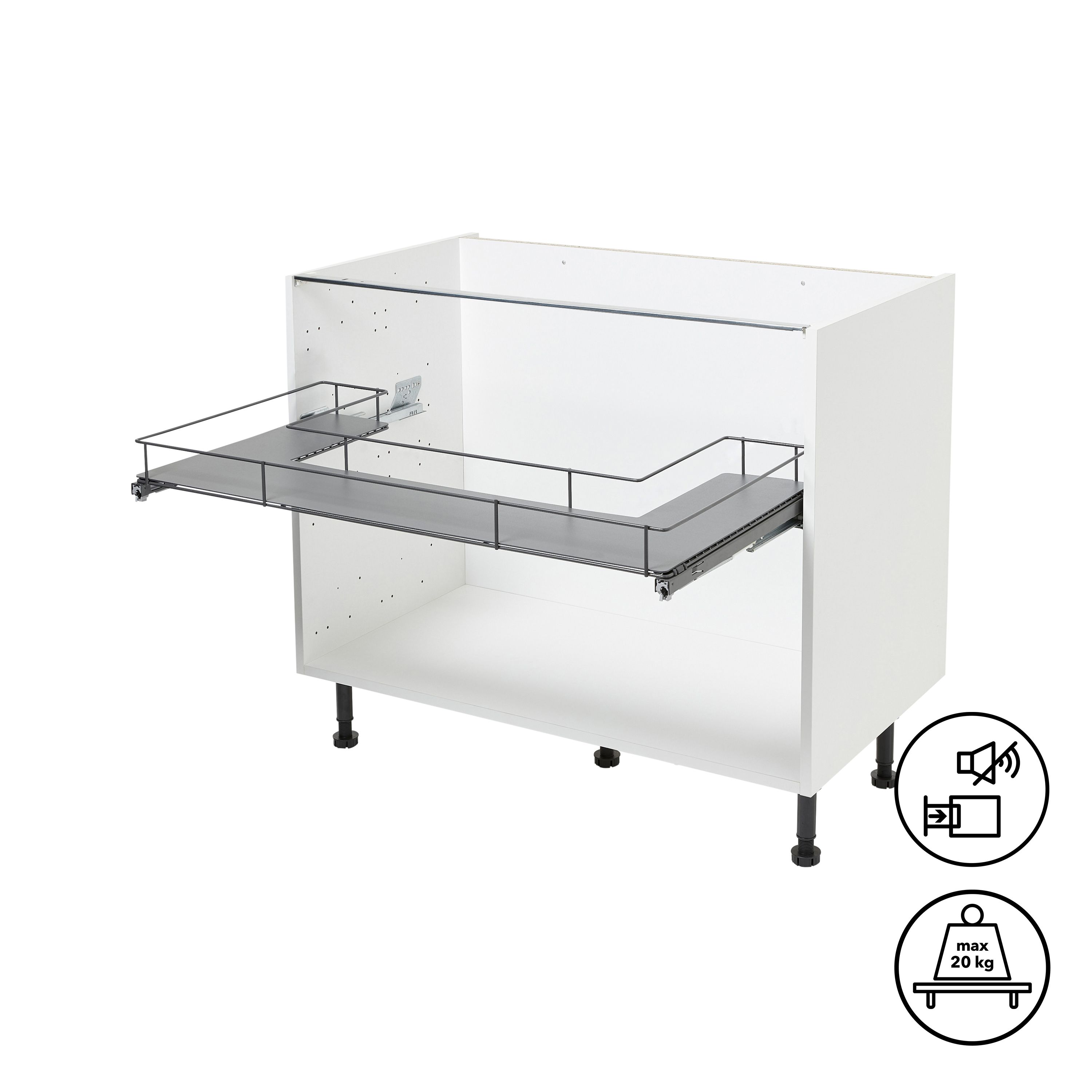 GoodHome Pebre Grey Soft-close runners LH & RH Under-sink 50cm Pull-out storage