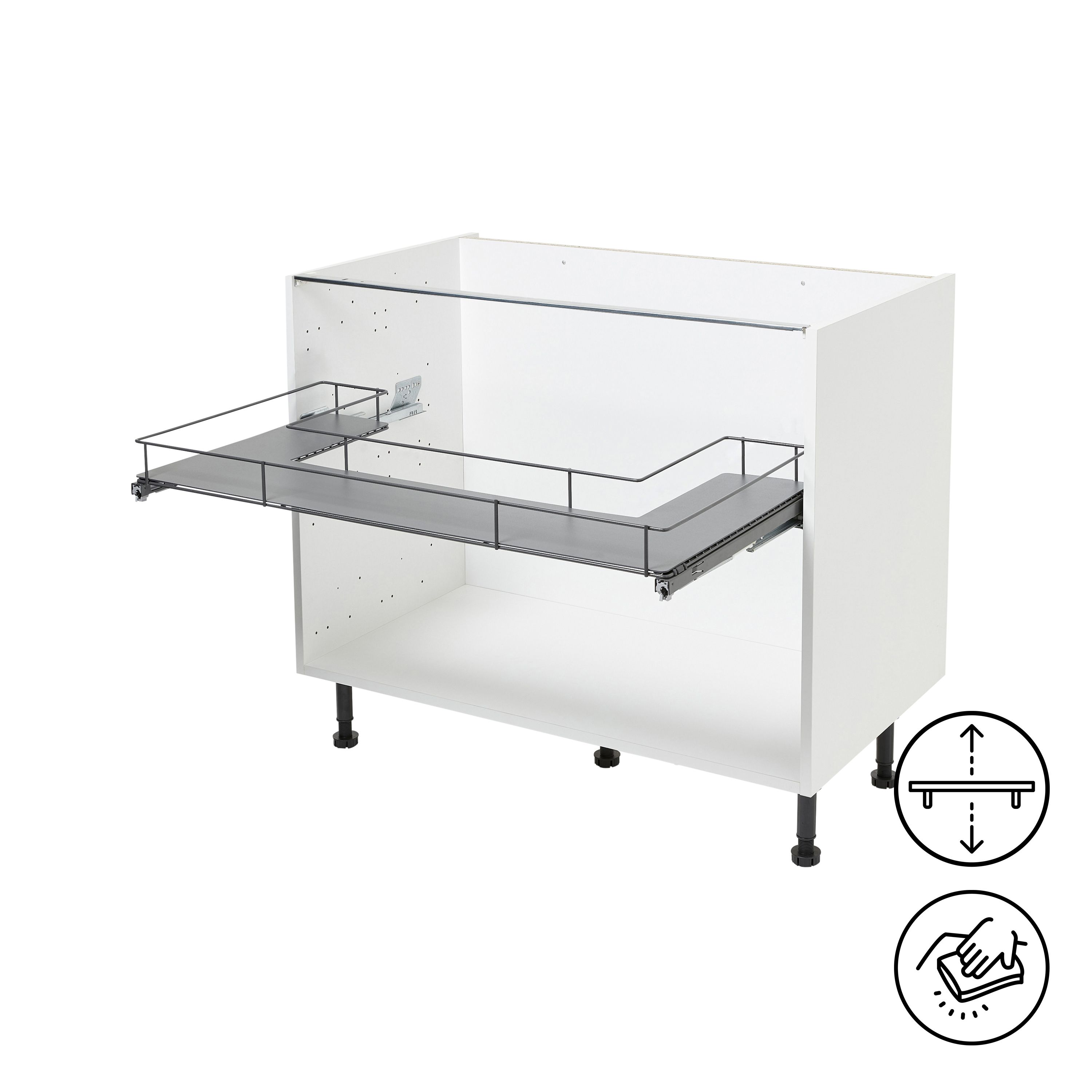 GoodHome Pebre Grey Soft-close runners LH & RH Under-sink 50cm Pull-out storage
