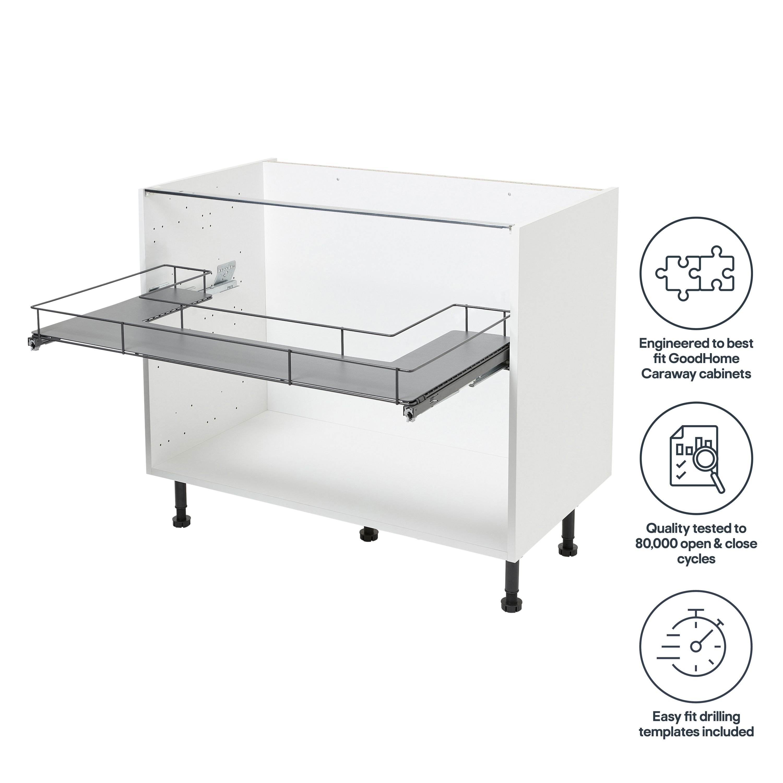 GoodHome Pebre Grey Soft-close runners LH & RH Under-sink 50cm Pull-out storage