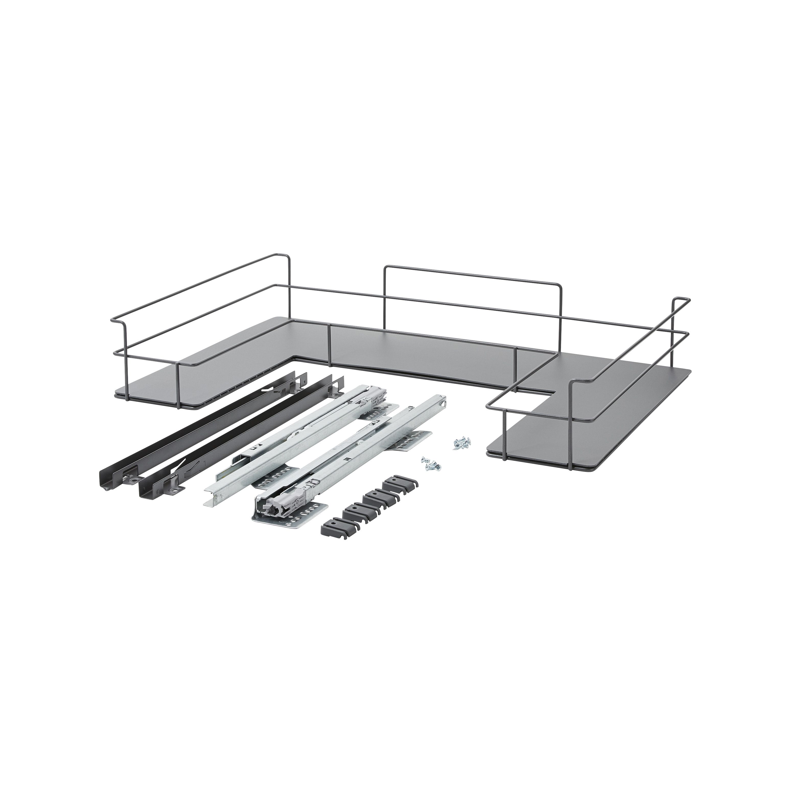 GoodHome Pebre Grey Soft-close runners LH & RH Under sink shelf 40cm Pull-out storage