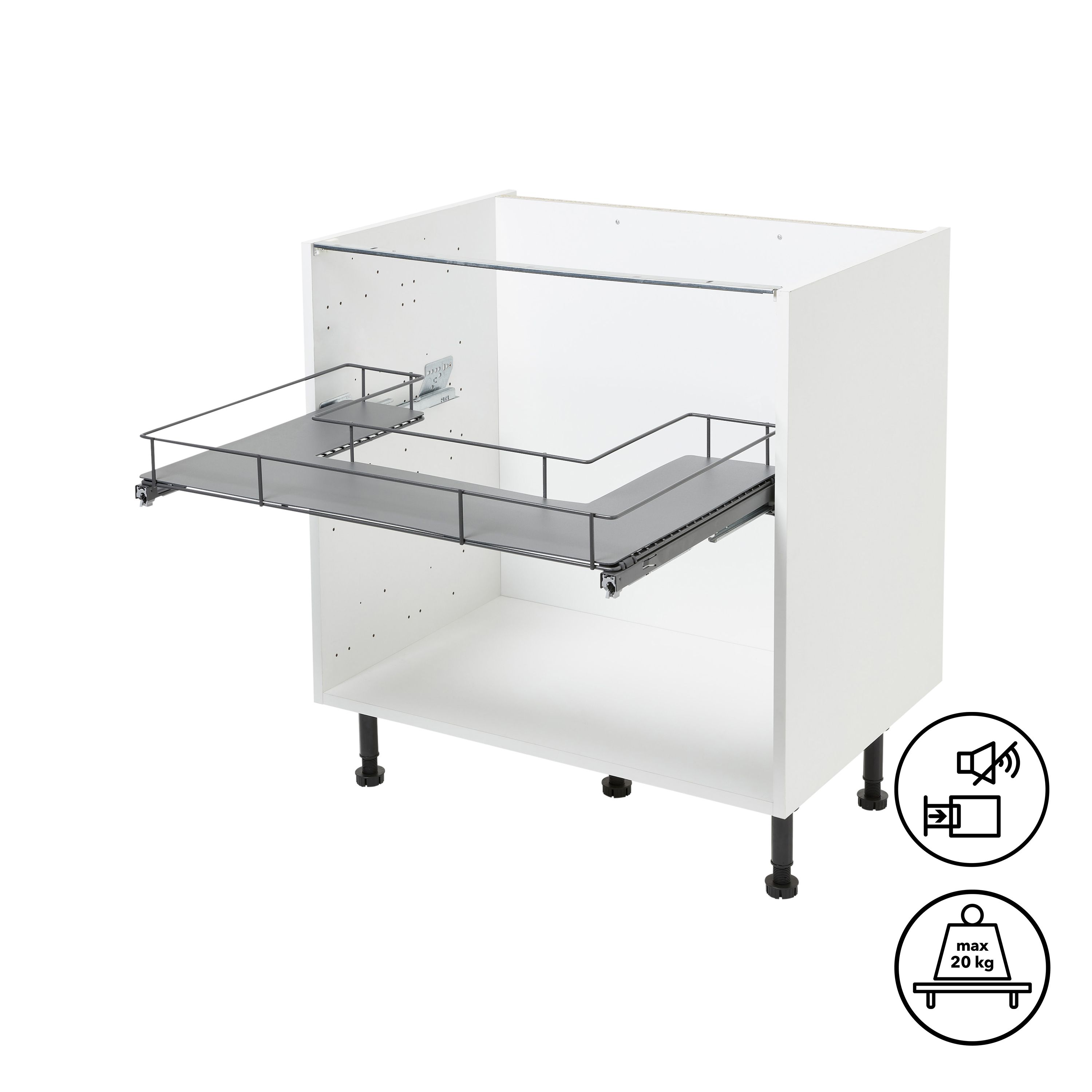 GoodHome Pebre Grey Soft-close runners LH & RH Under sink shelf 40cm Pull-out storage