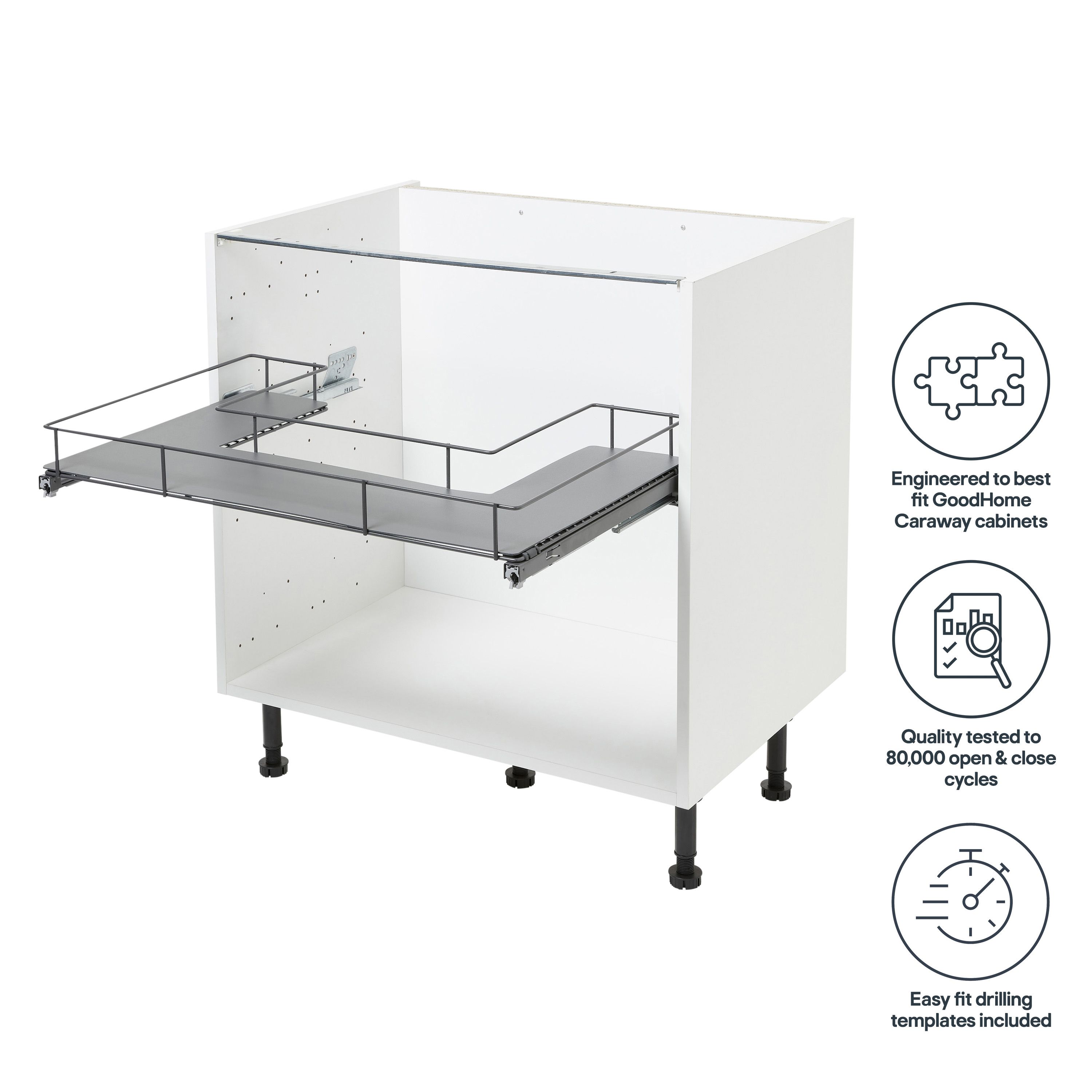 GoodHome Pebre Grey Soft-close runners LH & RH Under sink shelf 40cm Pull-out storage