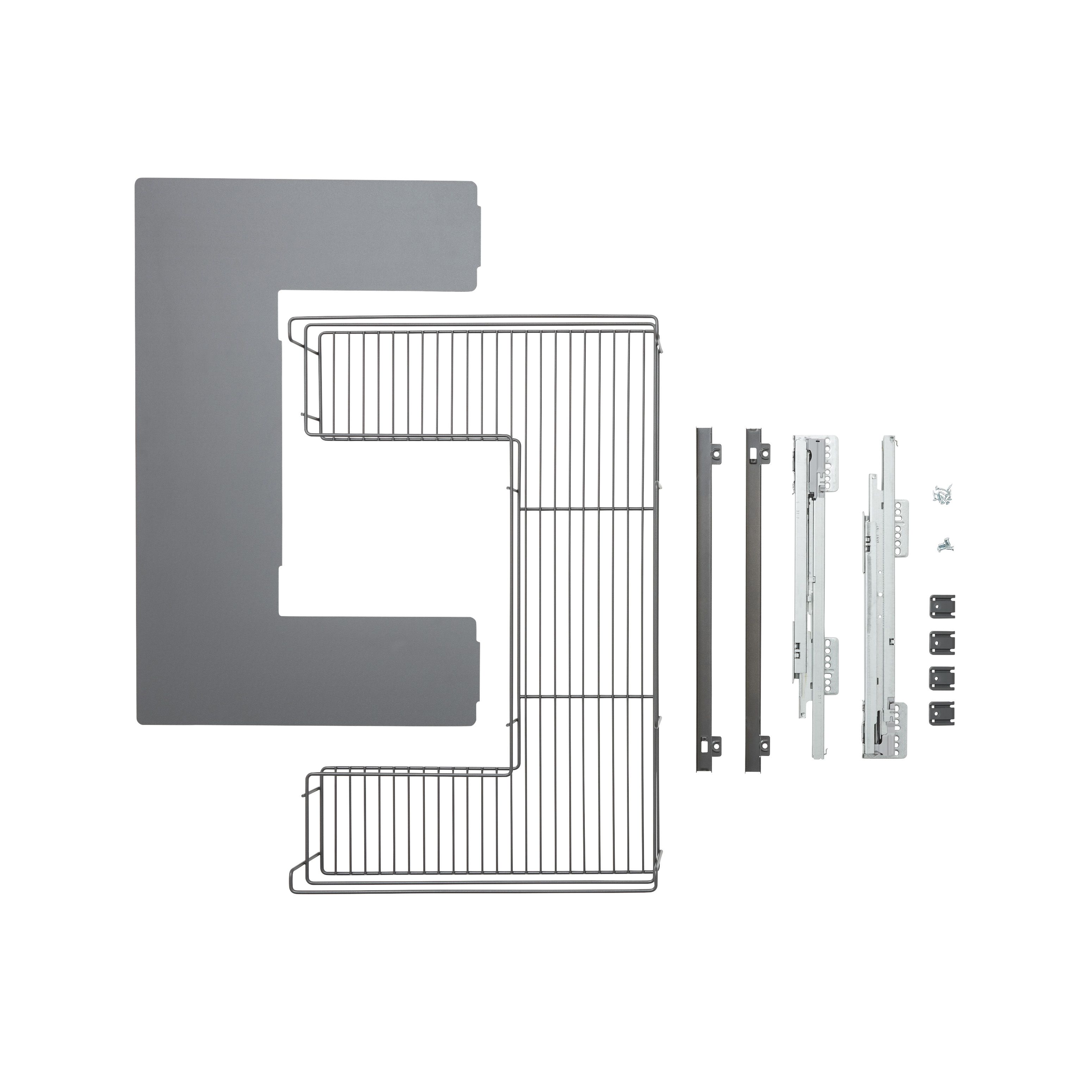 GoodHome Pebre Grey Soft-close runners LH & RH Under sink shelf 40cm Pull-out storage
