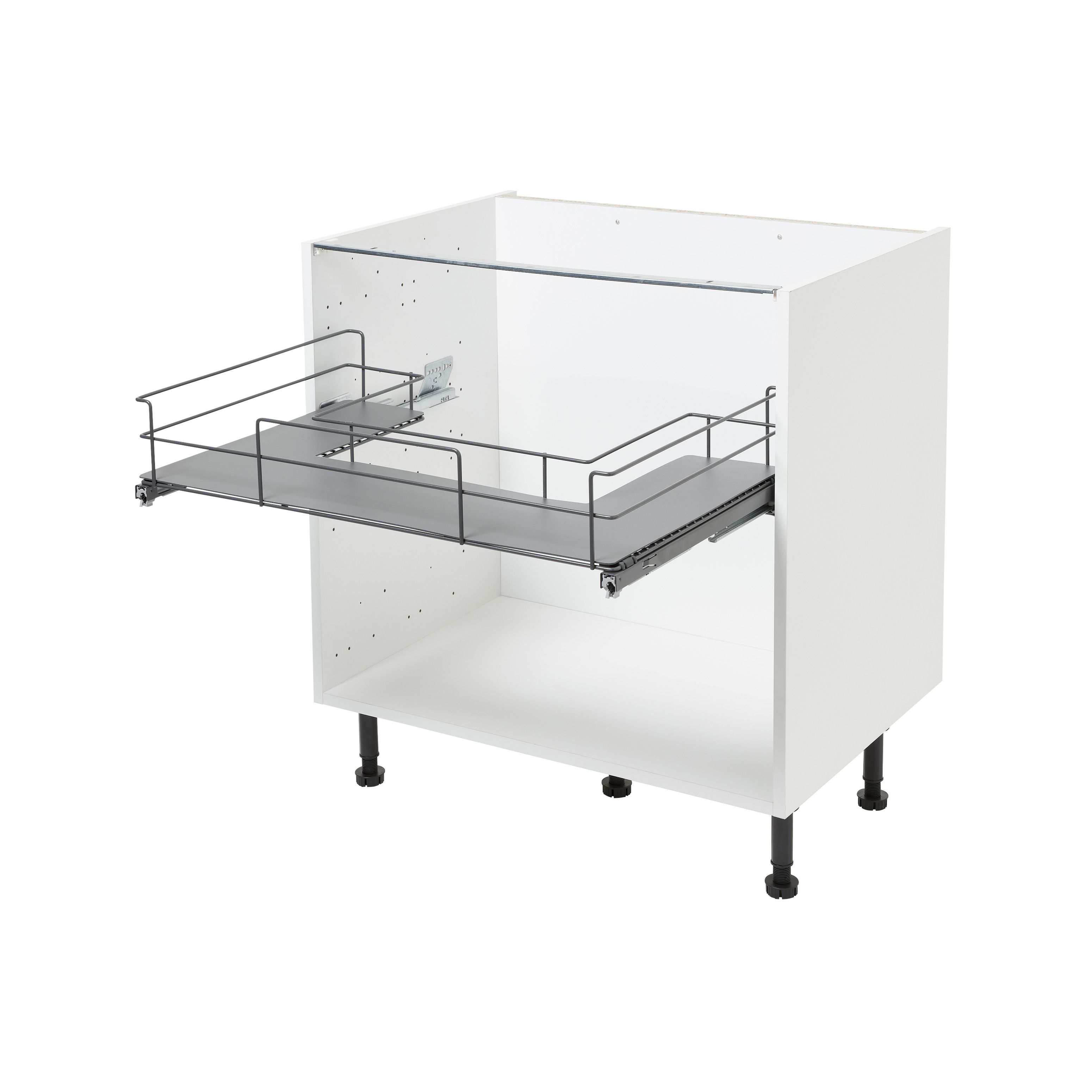 GoodHome Pebre Grey Soft-close runners LH & RH Under sink shelf 40cm Pull-out storage