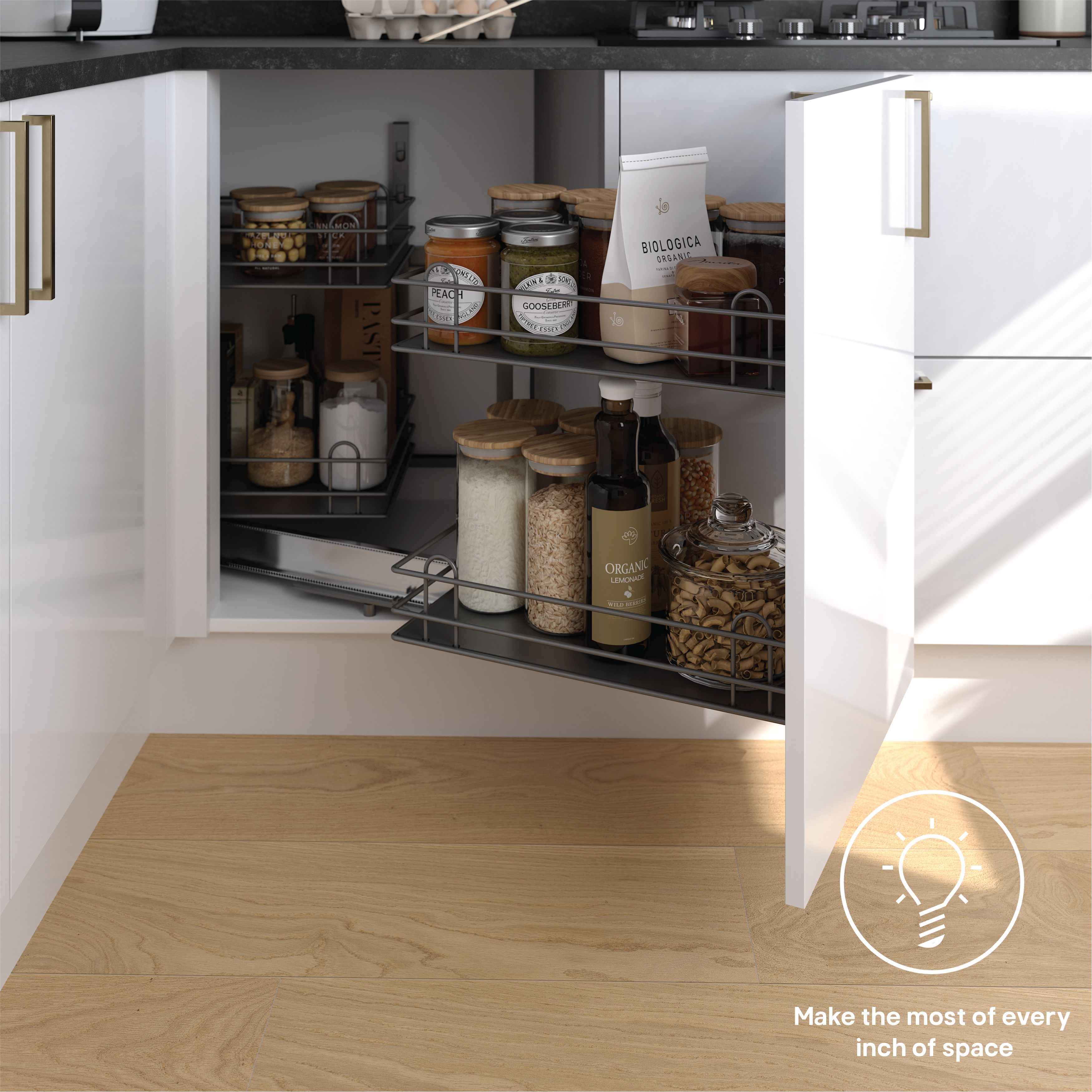 GoodHome Pebre Grey Soft-open LH 50cm Pull-out storage