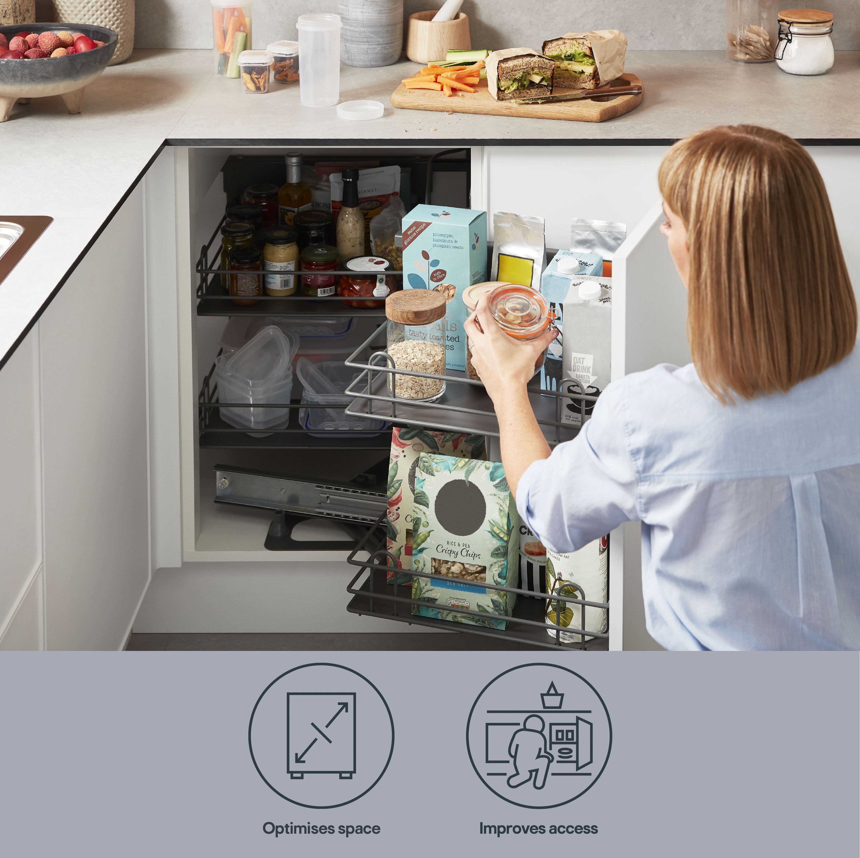 GoodHome Pebre Grey Soft-open LH 50cm Pull-out storage