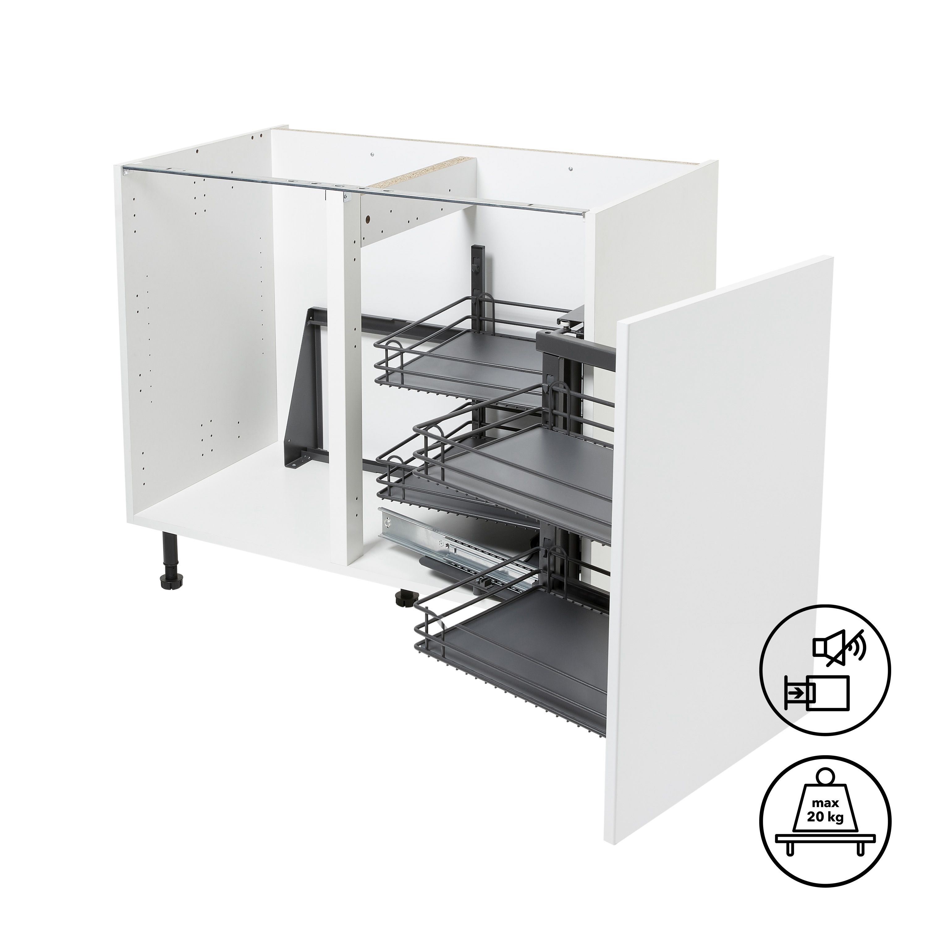GoodHome Pebre Grey Soft-open RH 50cm Pull-out storage