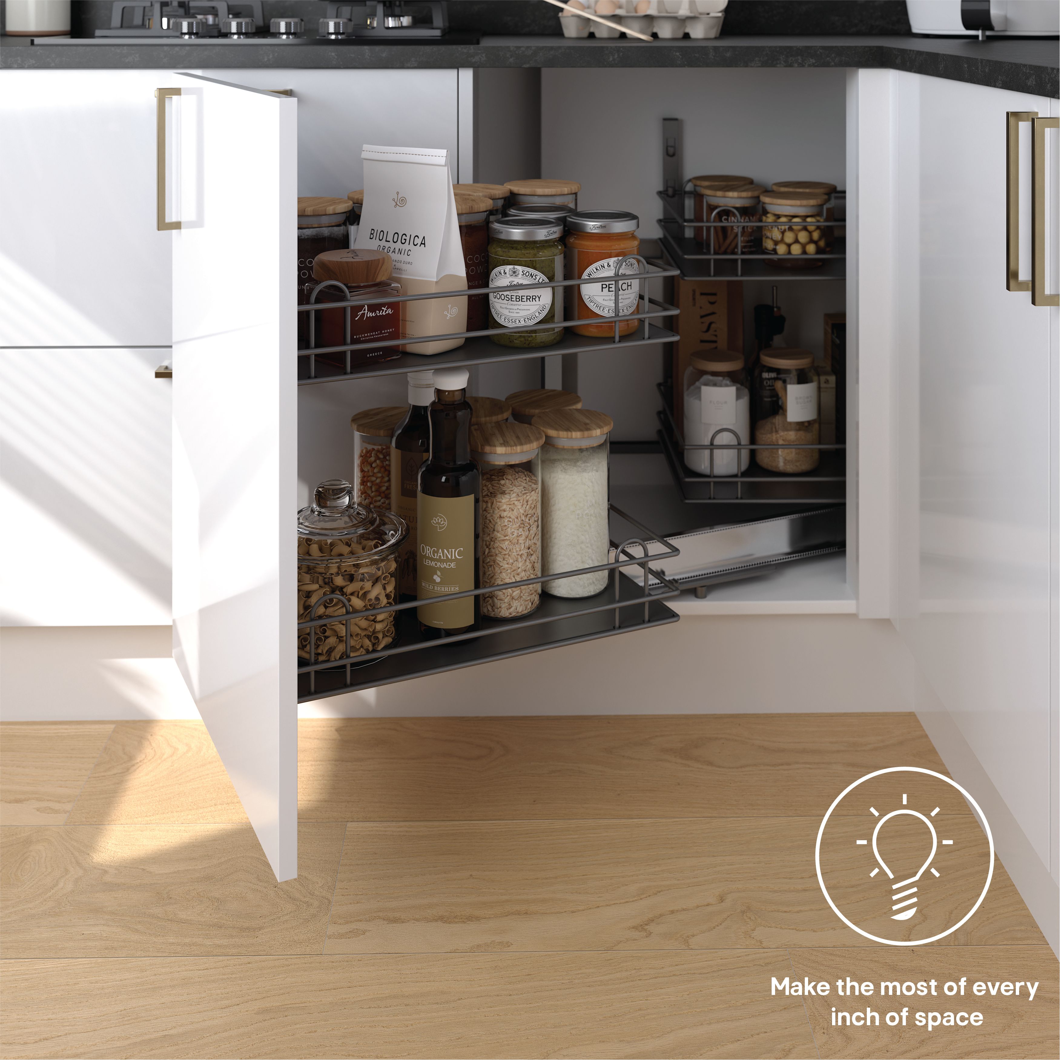 GoodHome Pebre Grey Soft-open RH 50cm Pull-out storage