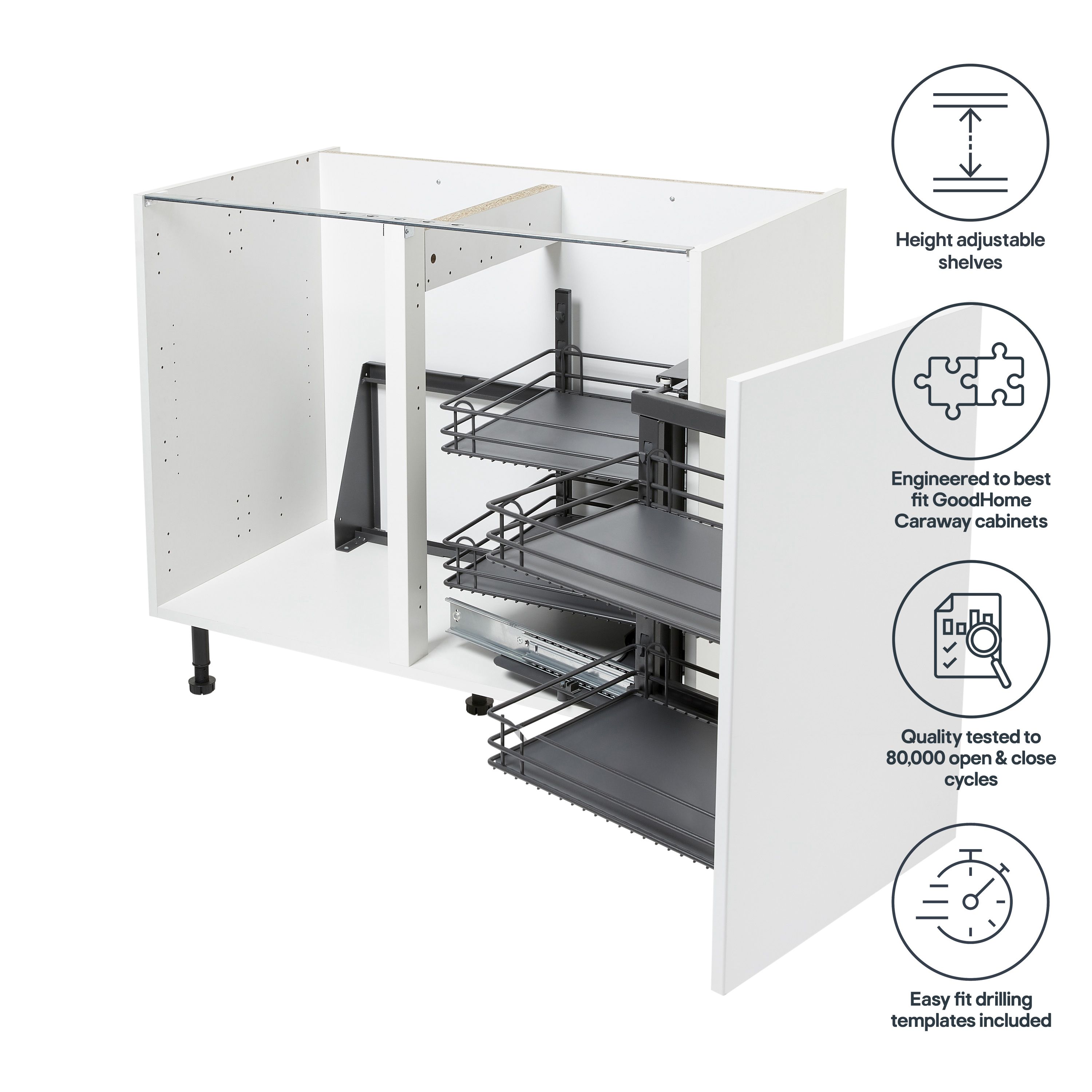 GoodHome Pebre Grey Soft-open RH 50cm Pull-out storage
