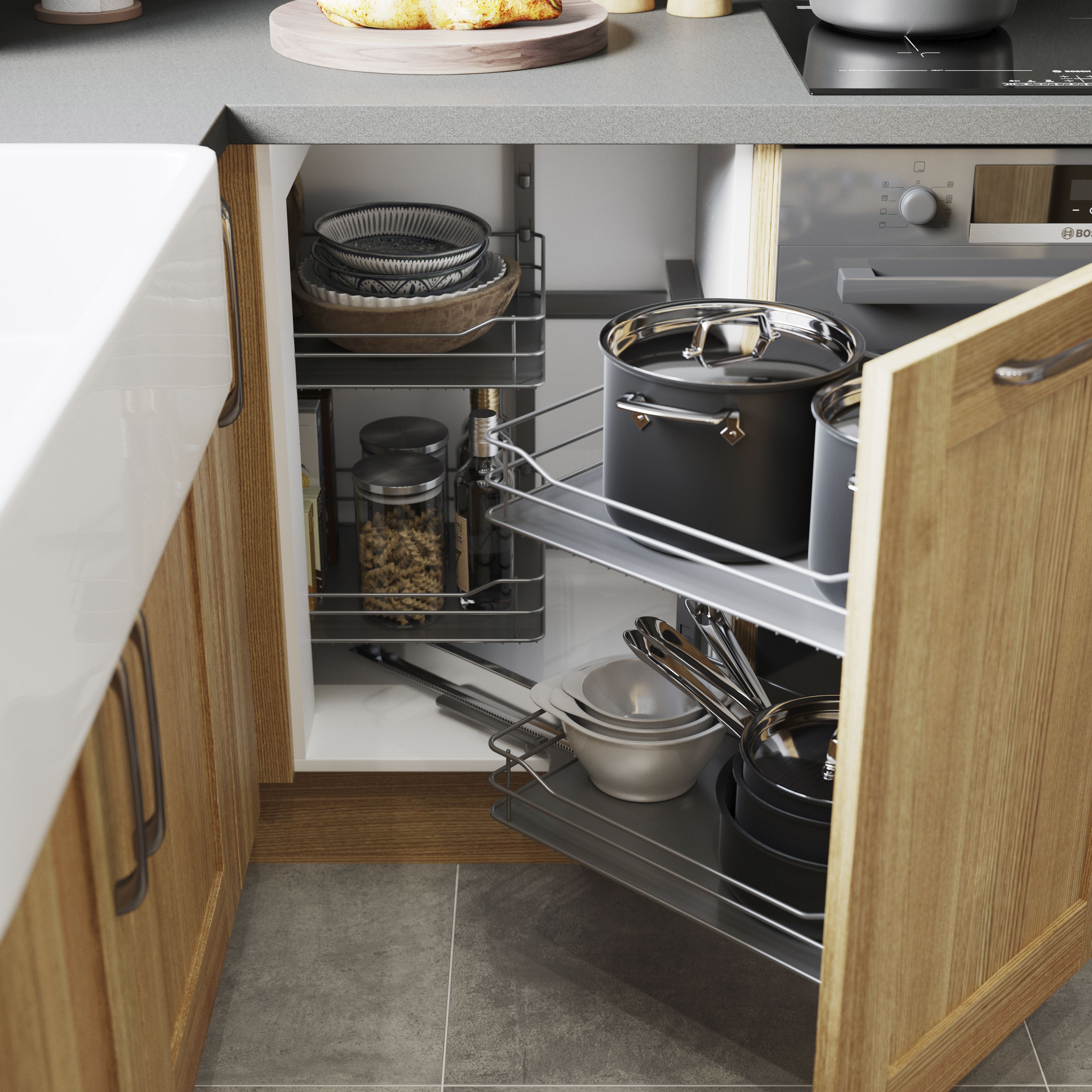 GoodHome Pebre Grey Soft-open RH 50cm Pull-out storage