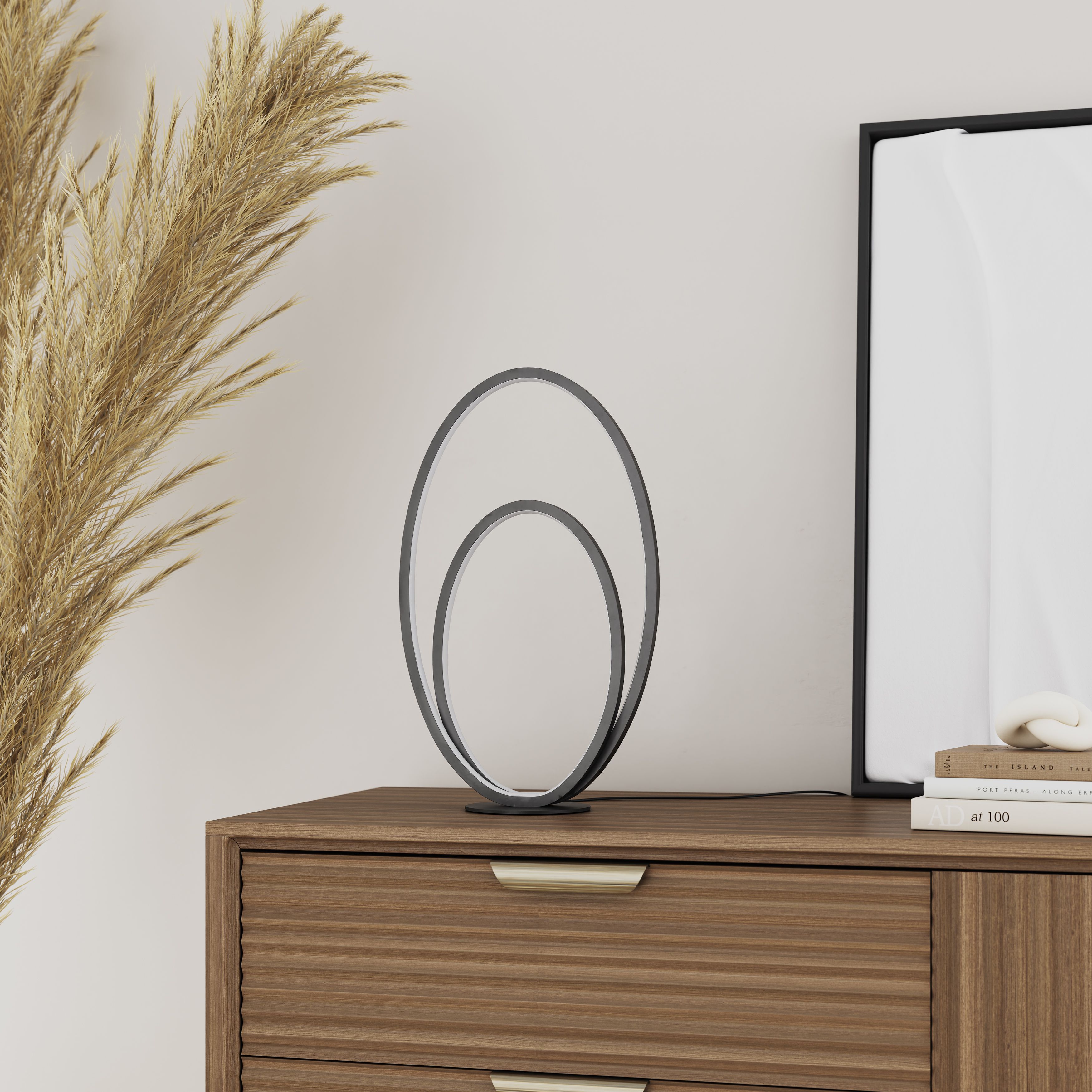 GoodHome Pegmati Matt Black Integrated LED Table lamp